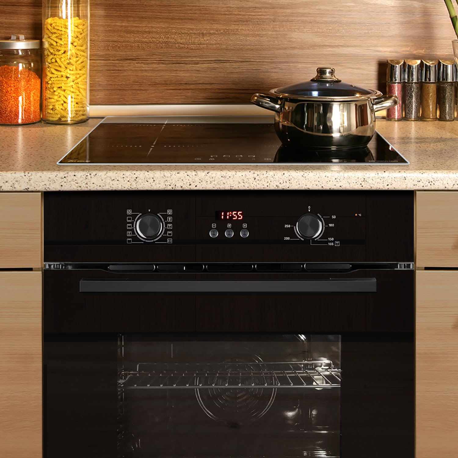 KKT KOLBE Juego de cocina autosuficiente | 60 cm horno empotrado negro BO8005FB | 59 cm placa de inducción IH85900ED | parrilla de aire caliente | temporizador | acristalamiento de protección térmica