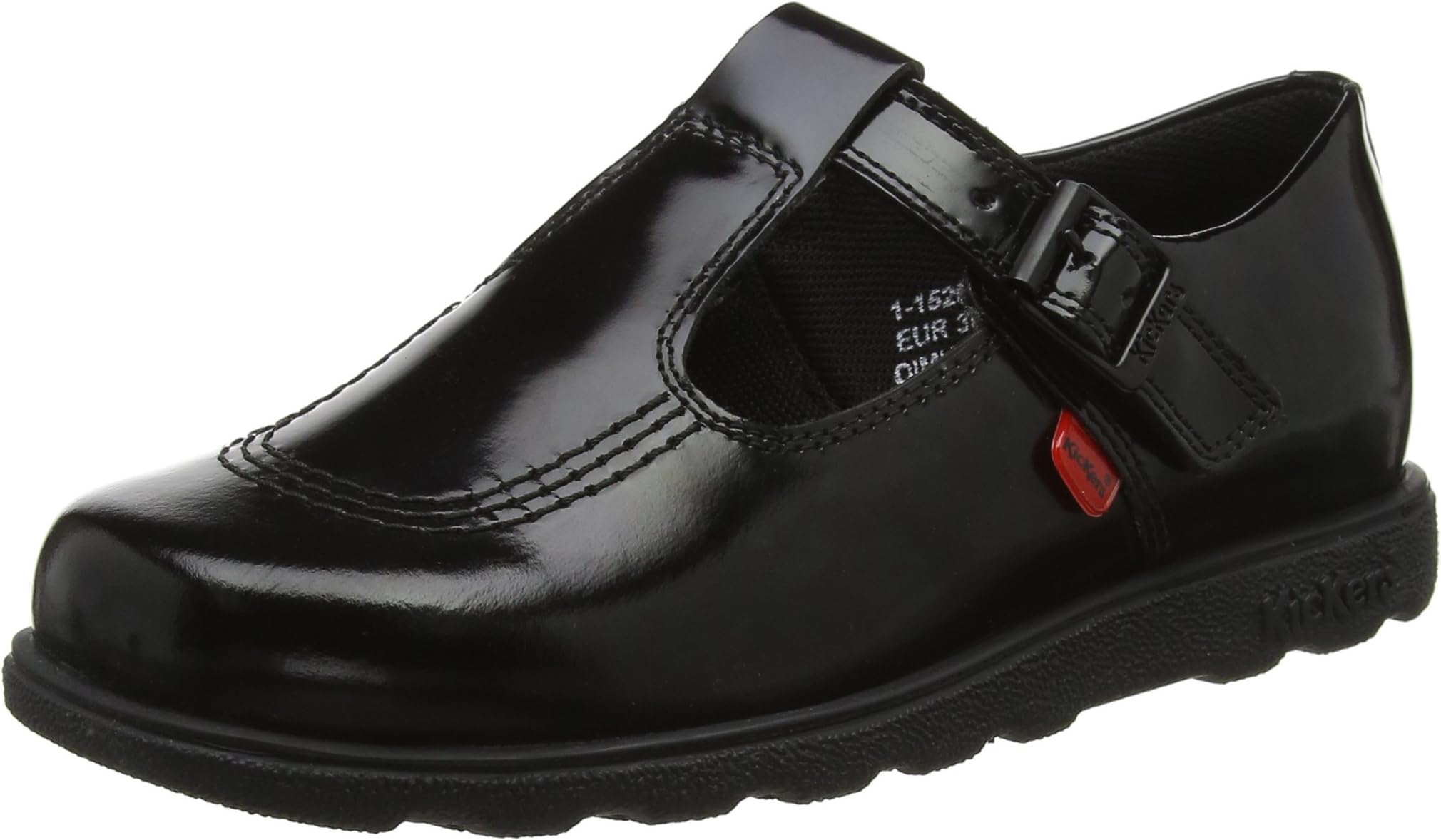 KickersWomen's Fragma T-Buckle Black Leather School Shoes | Smart Everyday School Look | Everyday Comfort Fit, Cushioned for All-Day Wear