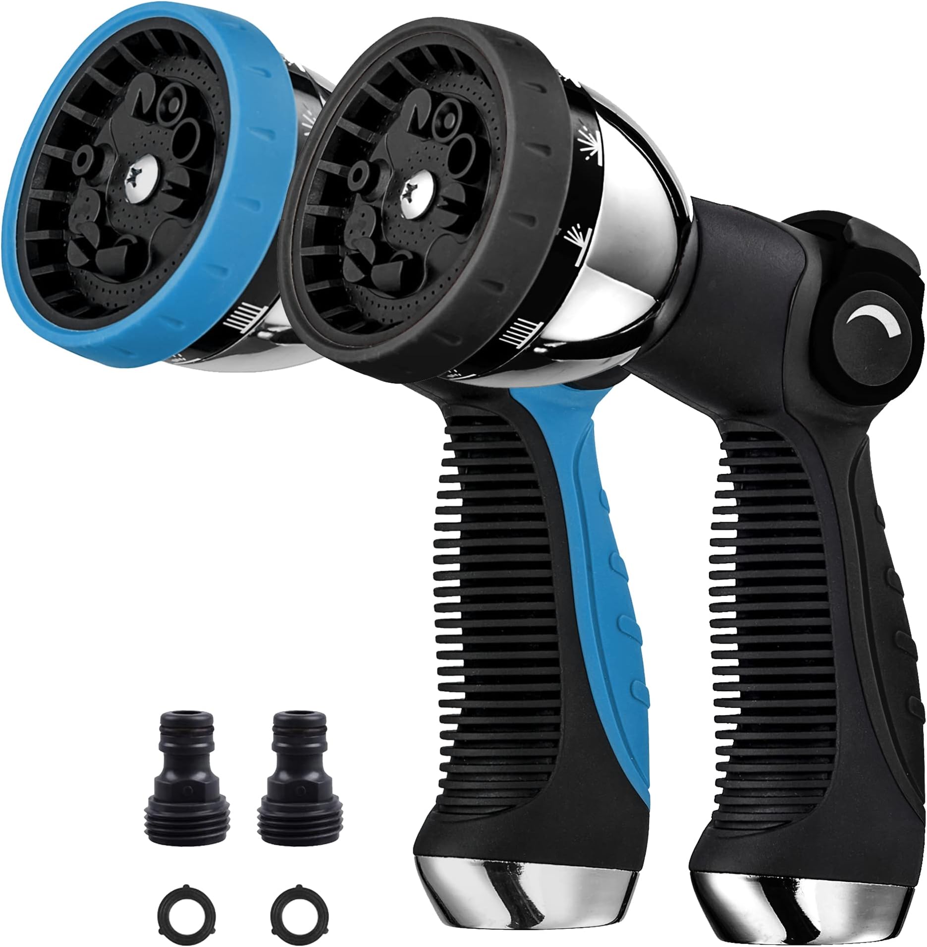 Garden Hose Nozzle 10 Hose Metal Duty Spray Nozzle Watering Patterns Thumb Control On Off Valve, High Pressure Nozzle Sprayer for Watering Plants, Car Wash,Cleaning,Showering Pets 2 Packs