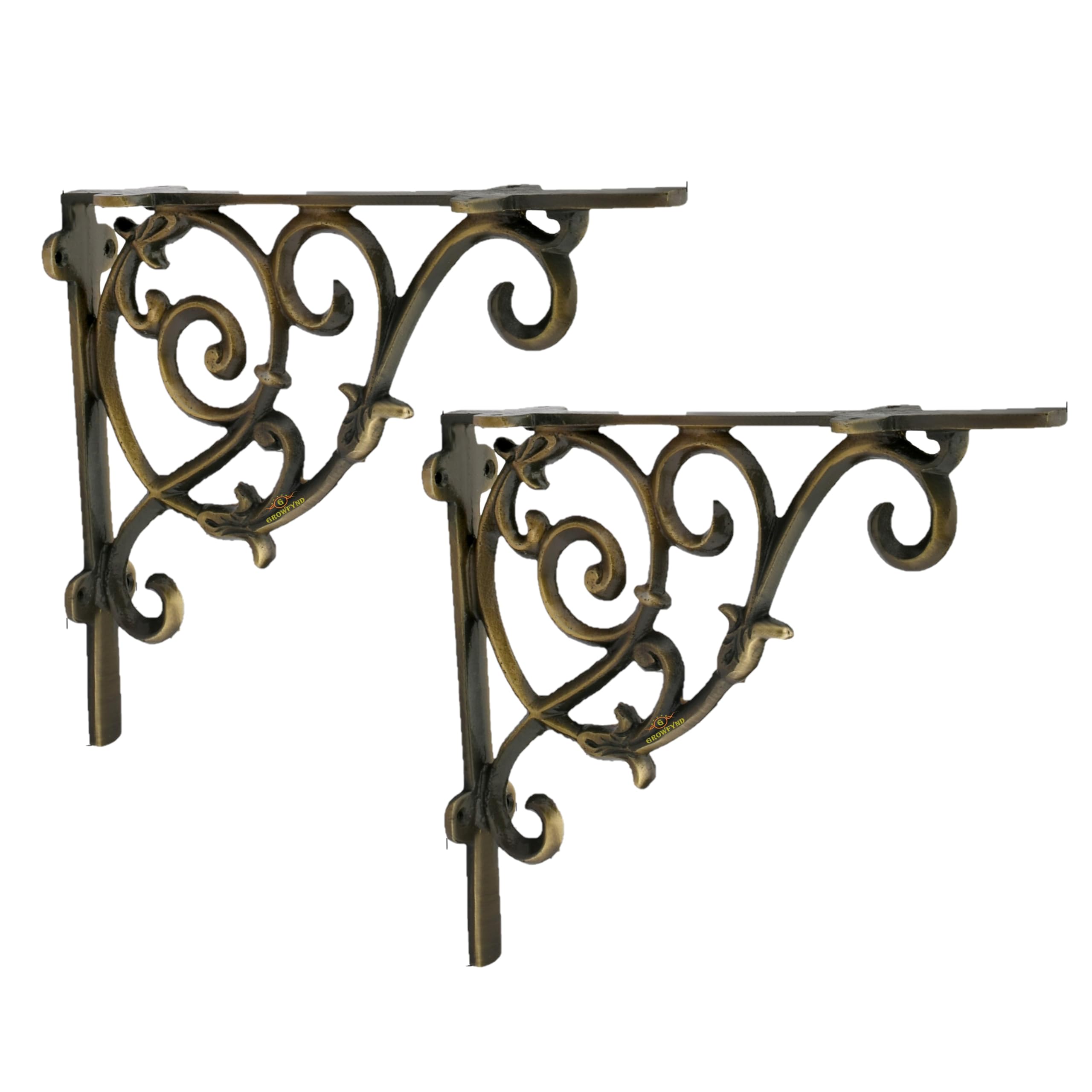 Metal Handcrafted Shelf Bracket for Floating Shelves Decorative L Angle Shaped Corner Brace Joint Heavy Duty Wall Mounted Supporter Corner Brace Holder (Brass Antiq, 8.7 inch (22 cm))-image-25