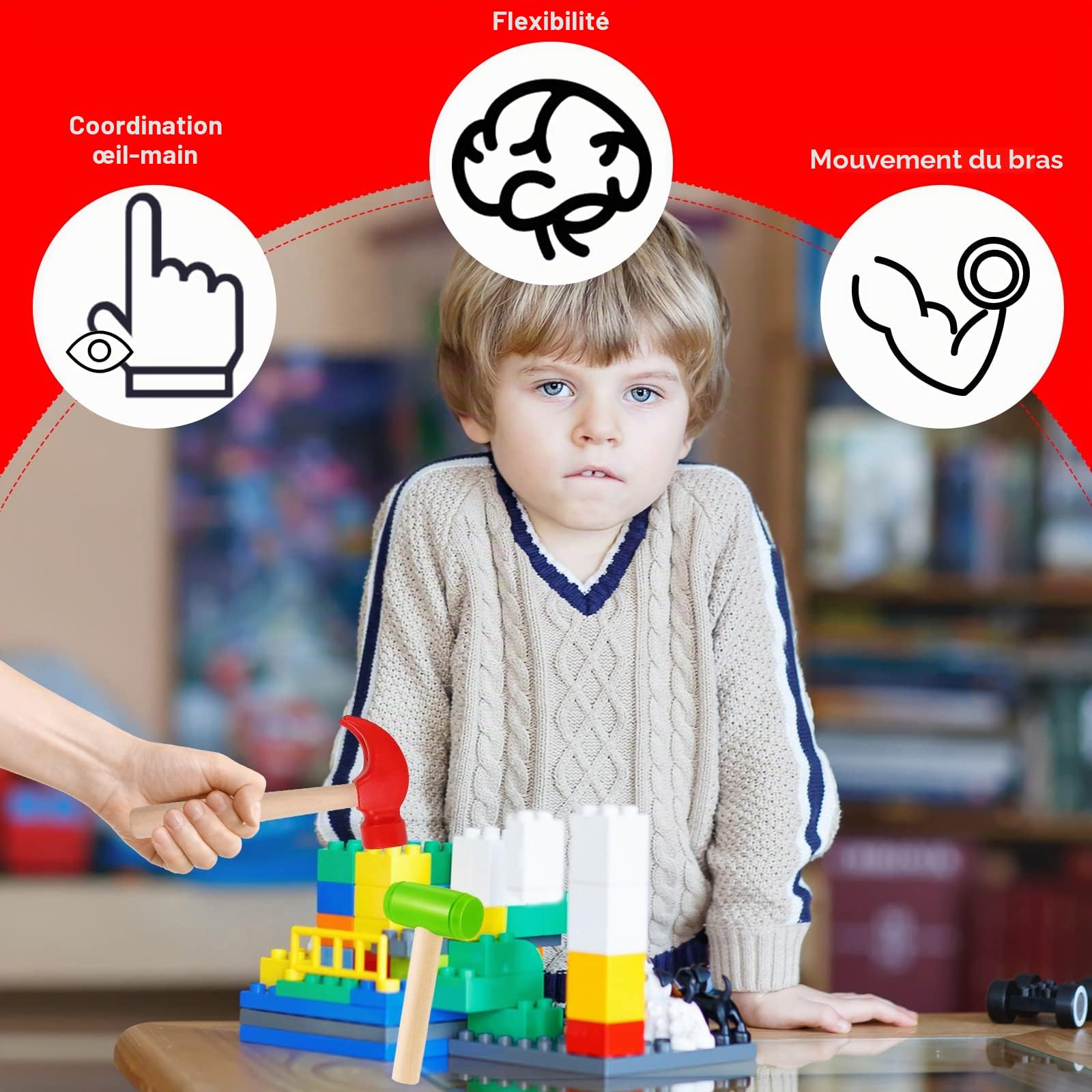 BLMHTWO Lot de 2 marteaux pour enfants, marteau en bois, maillet, jouet en plastique, outils de maintenance, petit marteau simulé pour réparations, blocs de construction