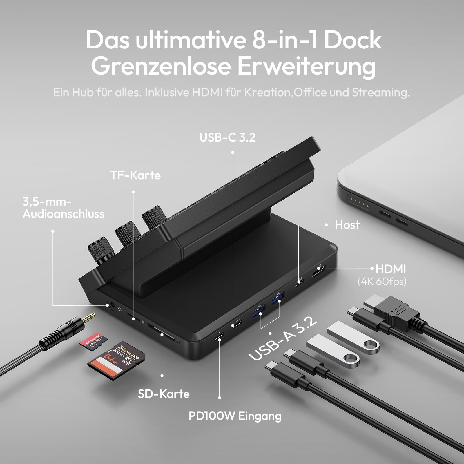 ULANZI D200X 8-in-1 Stream Controller mit 3 Drehknopf 14 LCD-Makrotasten, Streamdeck mit USB-C Dockingstation, 4K HDMI, Audioanschluss, kompatibel mit Mac/Windows, für OBS/Streaming/Editing/Fotografie