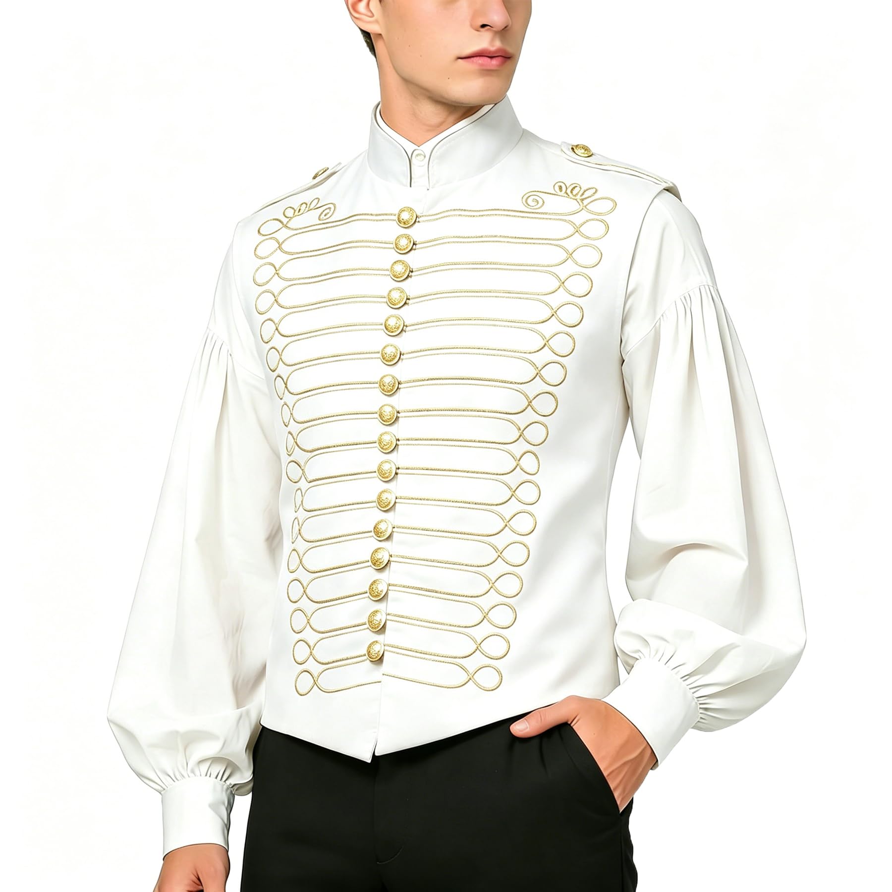 BPURB Steampunk Sleeveless Military Drummer Parade Jacket for Men Vest Cosplay Halloween Costume