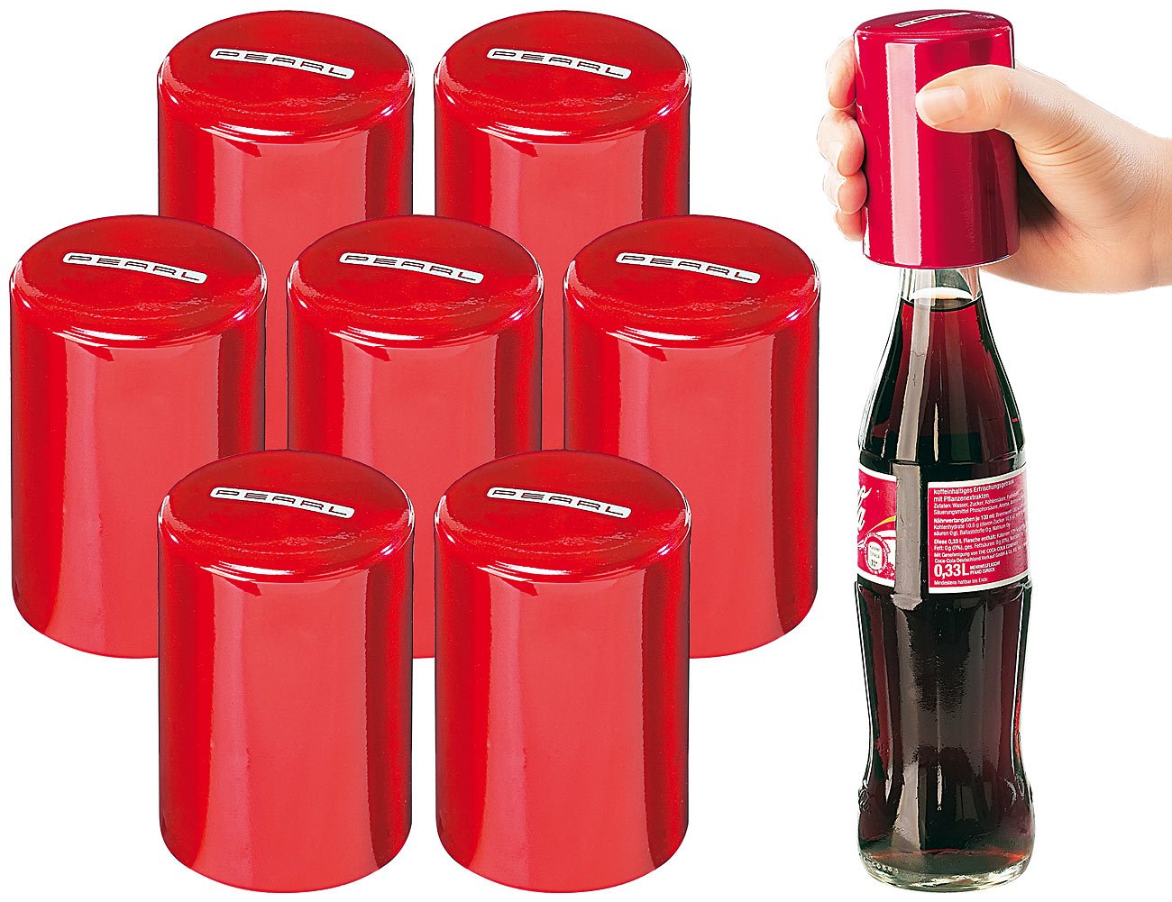 PEARL Bierflaschenöffner: 7er-Set ultrapraktische Flaschenöffner "push2open" (Kapselheber) (Pushup Flaschenöffner, Kapsel-Heber, Bier)