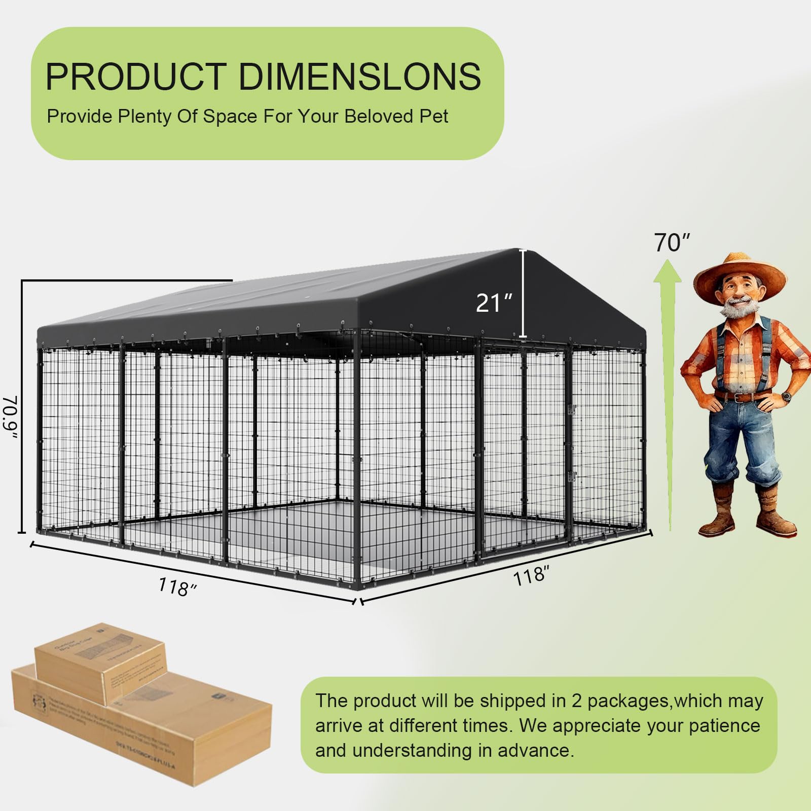 Gotland Dog Kennel Outdoor 10 x10 x6 FT, Dog Cage Outdoor for Medium/Large Dogs with Waterproof Roof Double Secure Locks Ground Spikes, All Weather Heavy Duty Dog Enclosure for Backyard Farm Ranch