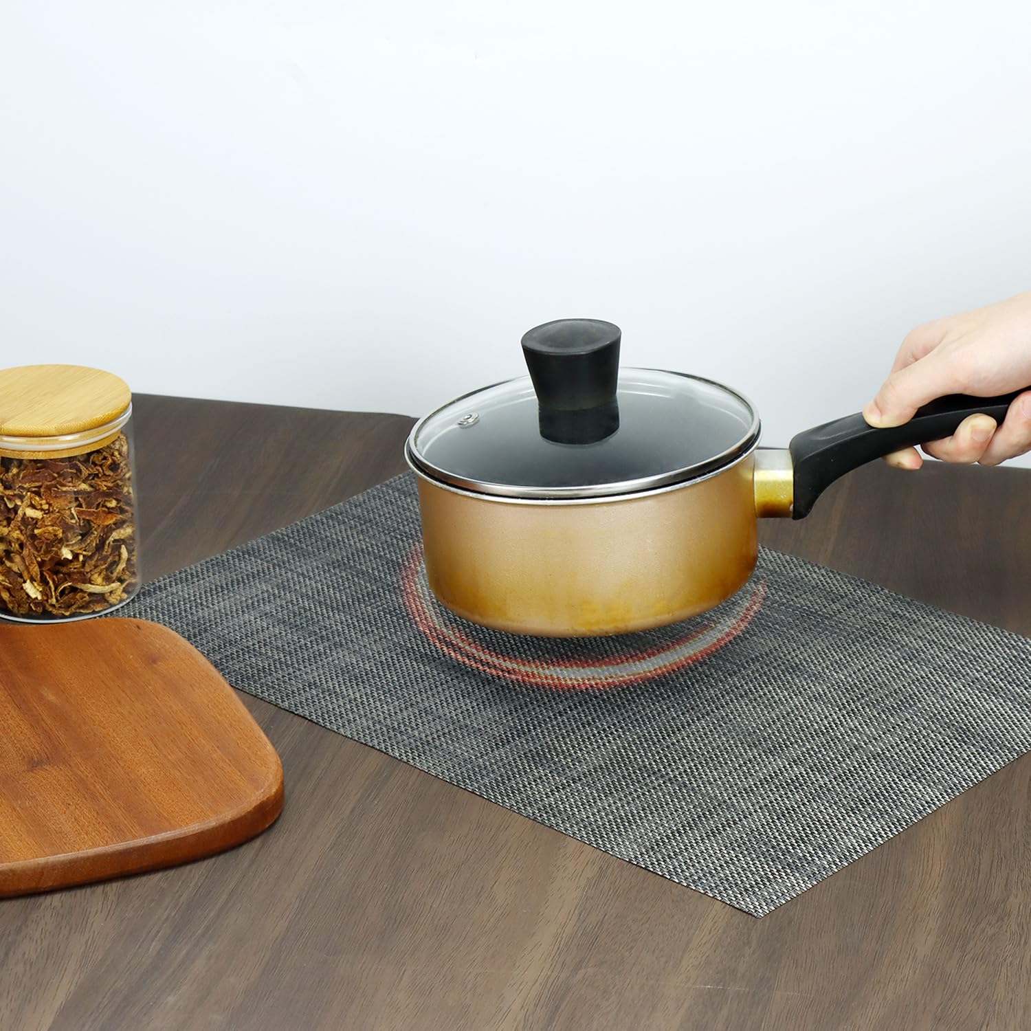 QWORK® Zestaw 6 tkanych mat stołowych 45 x 30 cm, podkładki termoizolacyjne, zmywalne i antypoślizgowe, ciemnoszare