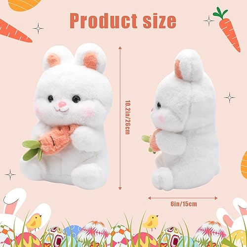 Miniatura 2 de refavor Animal de peluche de conejo de Pascua, conejo de 10 pulgadas, lindo conejo de zanahoria, juguete de peluche de conejo blanco, regalo de