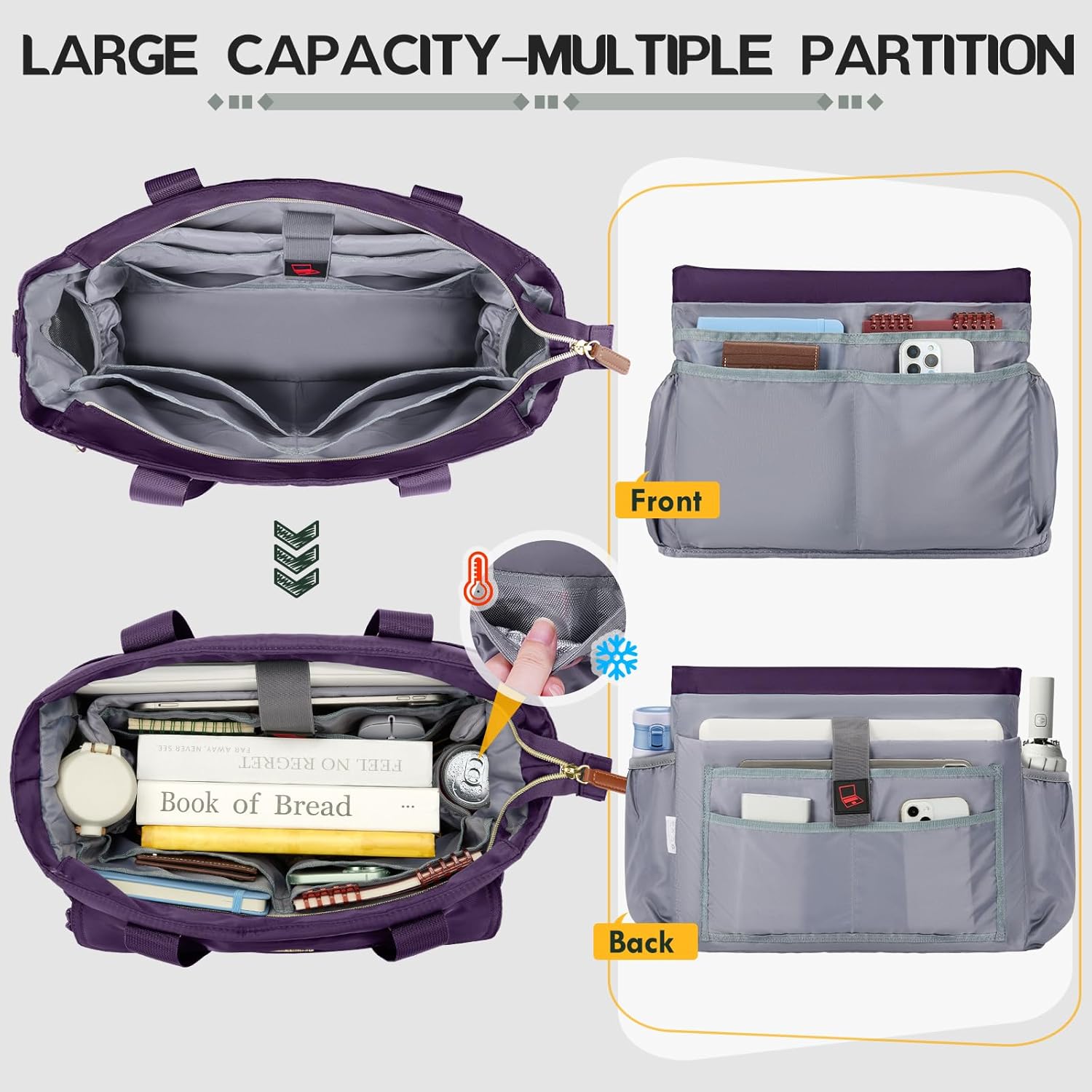 RAINSMORE Teacher Tote Bag 15.6 inch Laptop Bag for Women with Small Bag Work Bags Nurse Bag Professional Computer Briefcase