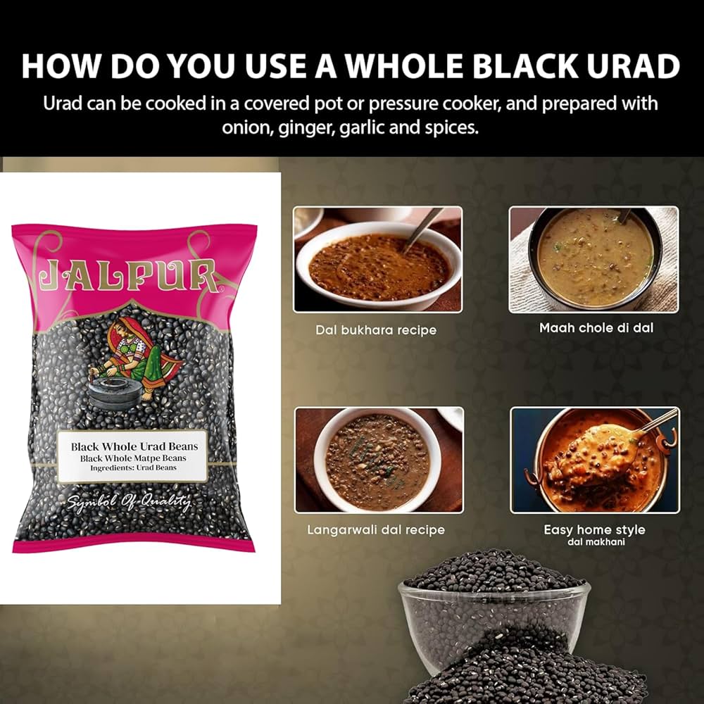 JALPUR MILLERS Black Whole Matpe (Black Urad Dal) 500g U2013Whole Black Lentils Packed With High Nutritional Value U2013 Rich In Protein, Fibre & Ironu2013Ideal For Traditional Indian Dishes & Healthy Cooking