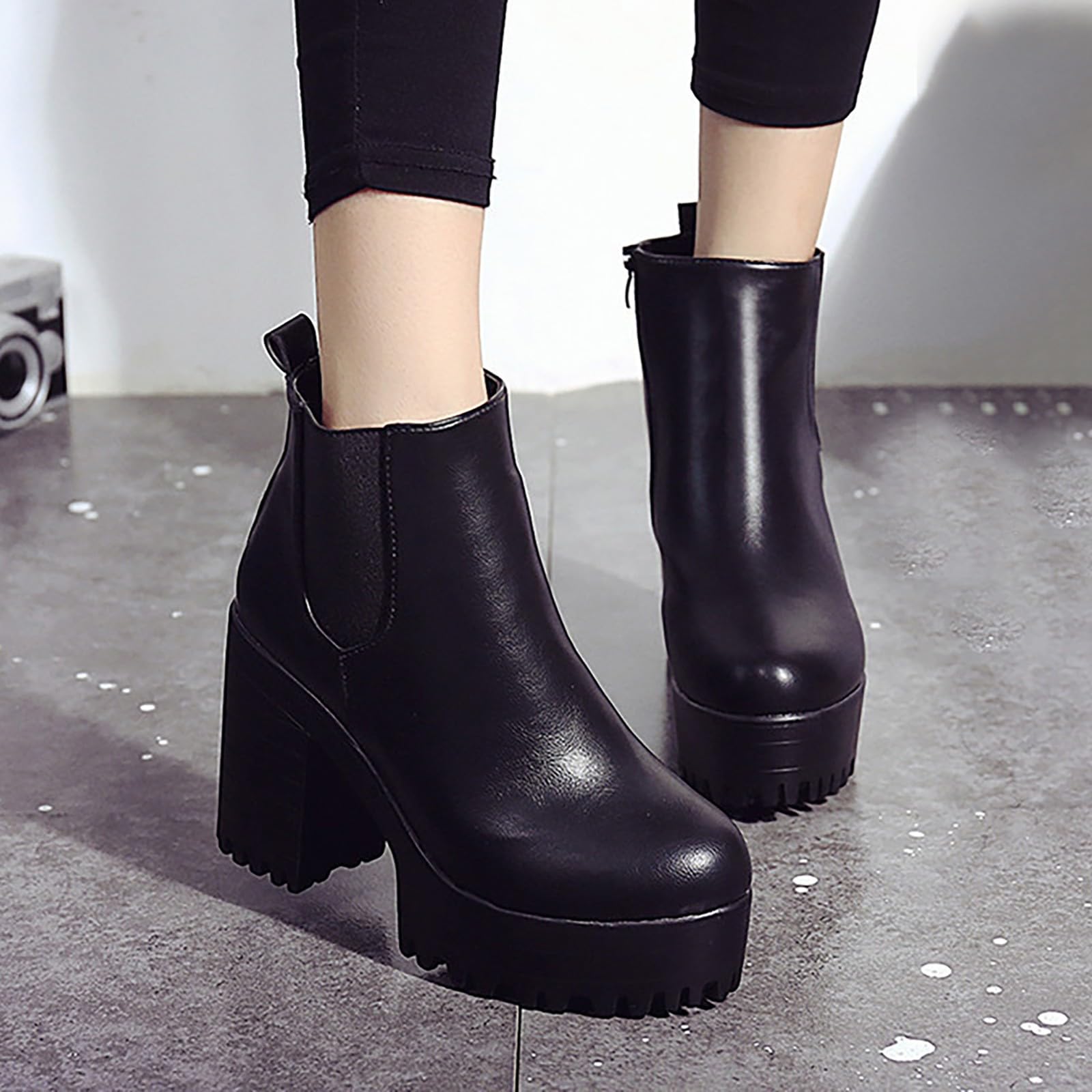 Botas De Mujer Tacón Cuadrado Suela De Plataforma Para Moda Altura Del Muslo Botines Gruesos Diseño Elegante