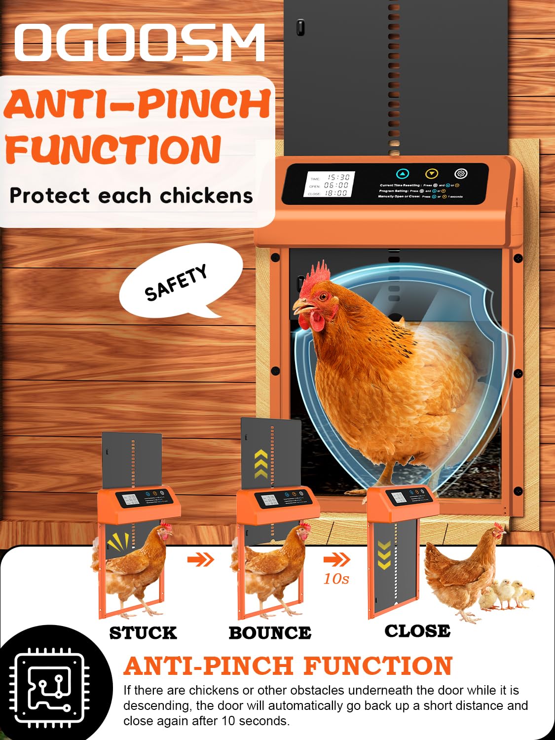 Automatic Chicken Coop Door With Waterproof Programmable LCD Display Aluminum Alloy Automatic Chicken Coop Door Battery Operated Timer Control Anti Pinch Function 82338732 - View #8