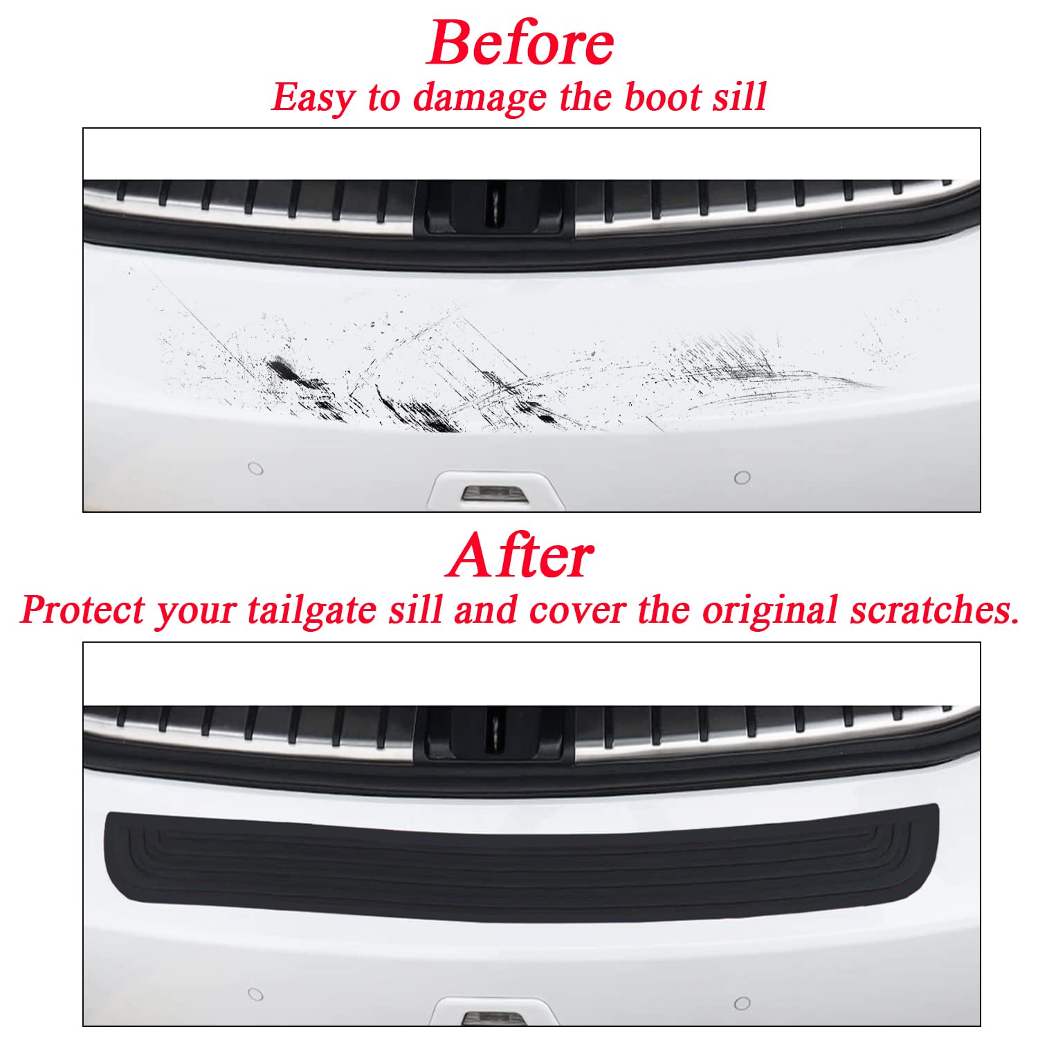 BOLTRY Rear Bumper Protector Guard Universal 35.4Inch Black Rubber Scratch-Resistant Trunk Door Entry Guards Accessory for SUV/Cars Non Slip with Tape?Black?