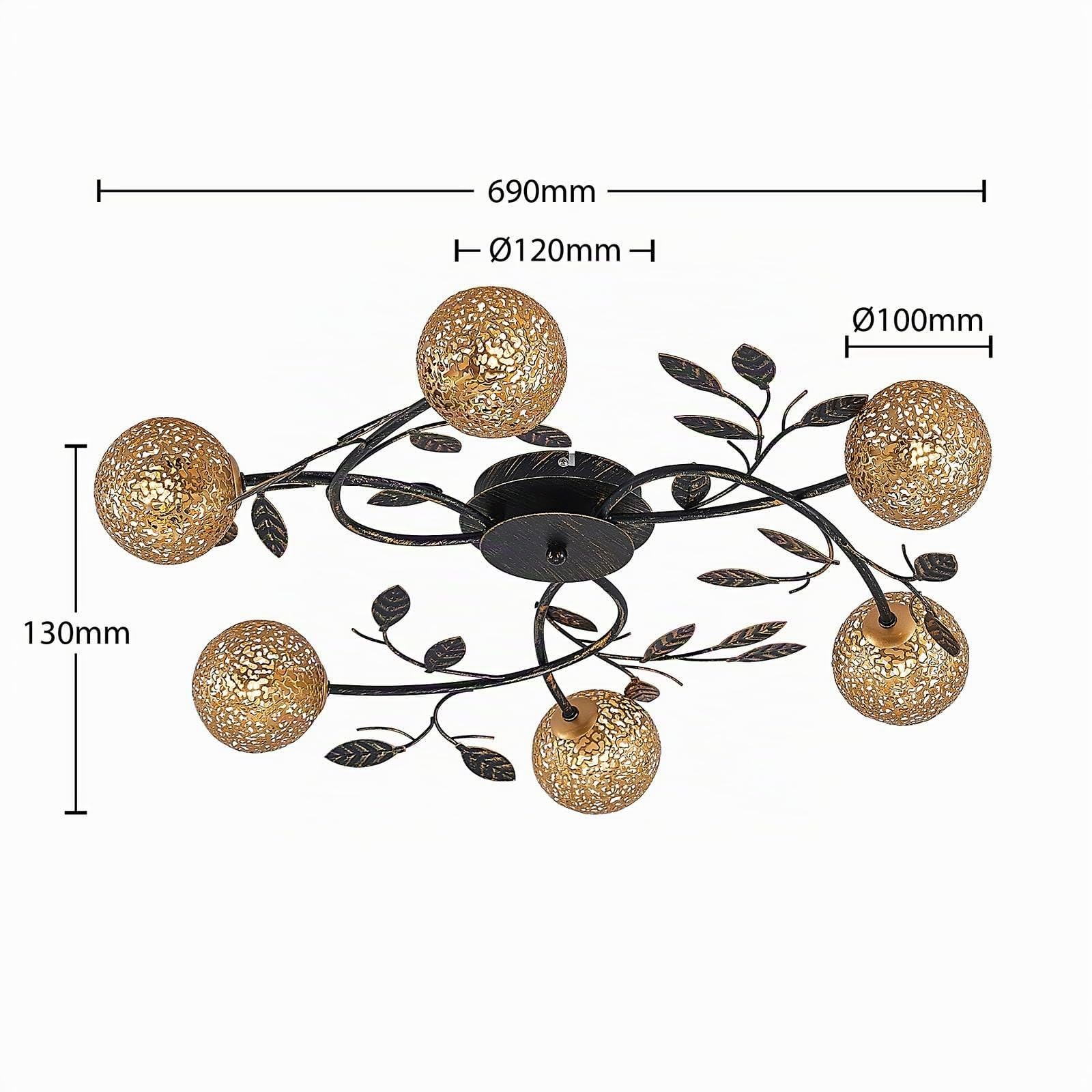 Lucande lámpara de techo en negro, oro, plafón | lámpara de salón, g9, 6 bombillas, florentino para sala de estar, salón, dormitorio, pasillo, comedor