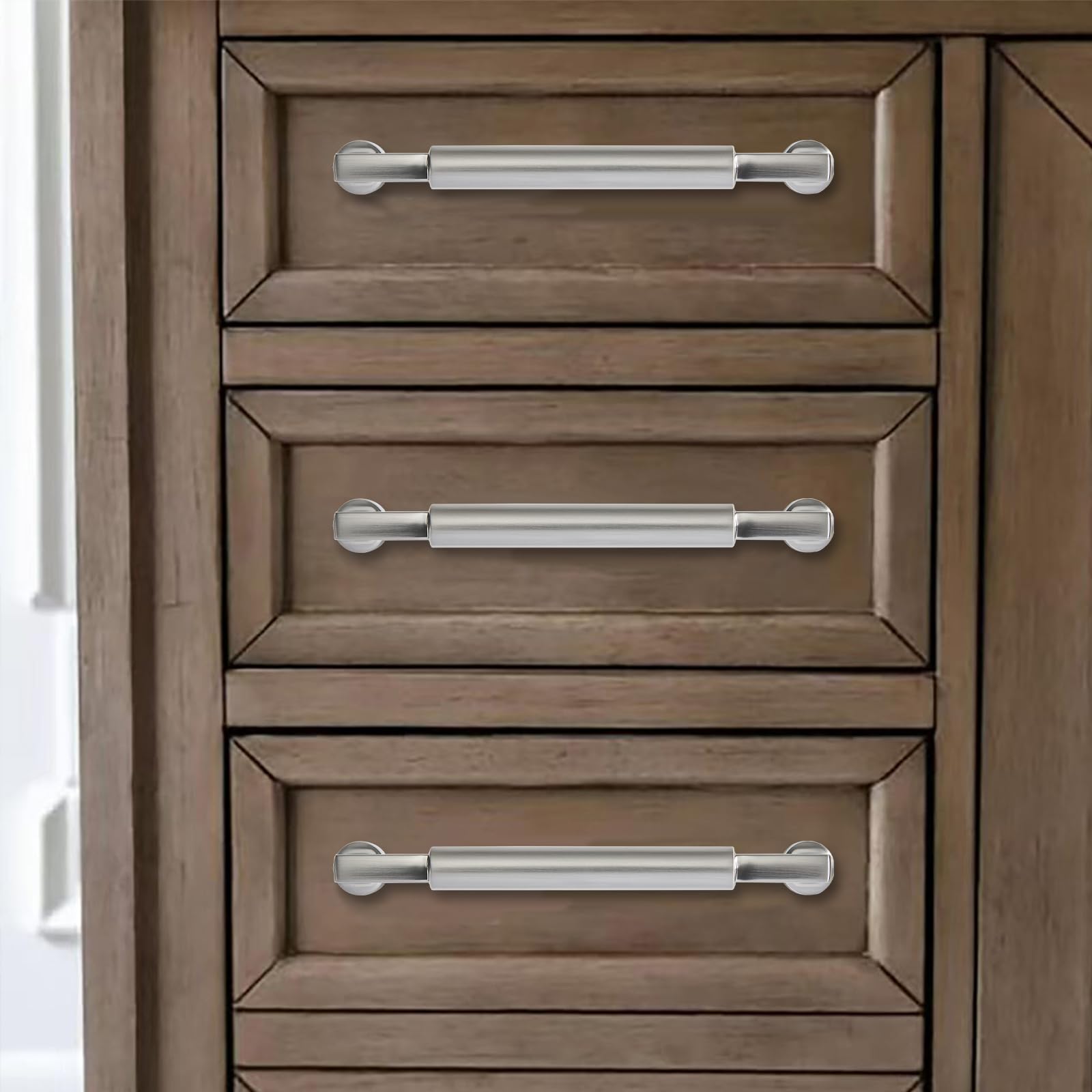 khtumeware Lot de 10 poignées d'armoire en nickel satiné brossé solides pour armoires de cuisine, armoires, tiroirs et quincaillerie de salle de bain 96 mm