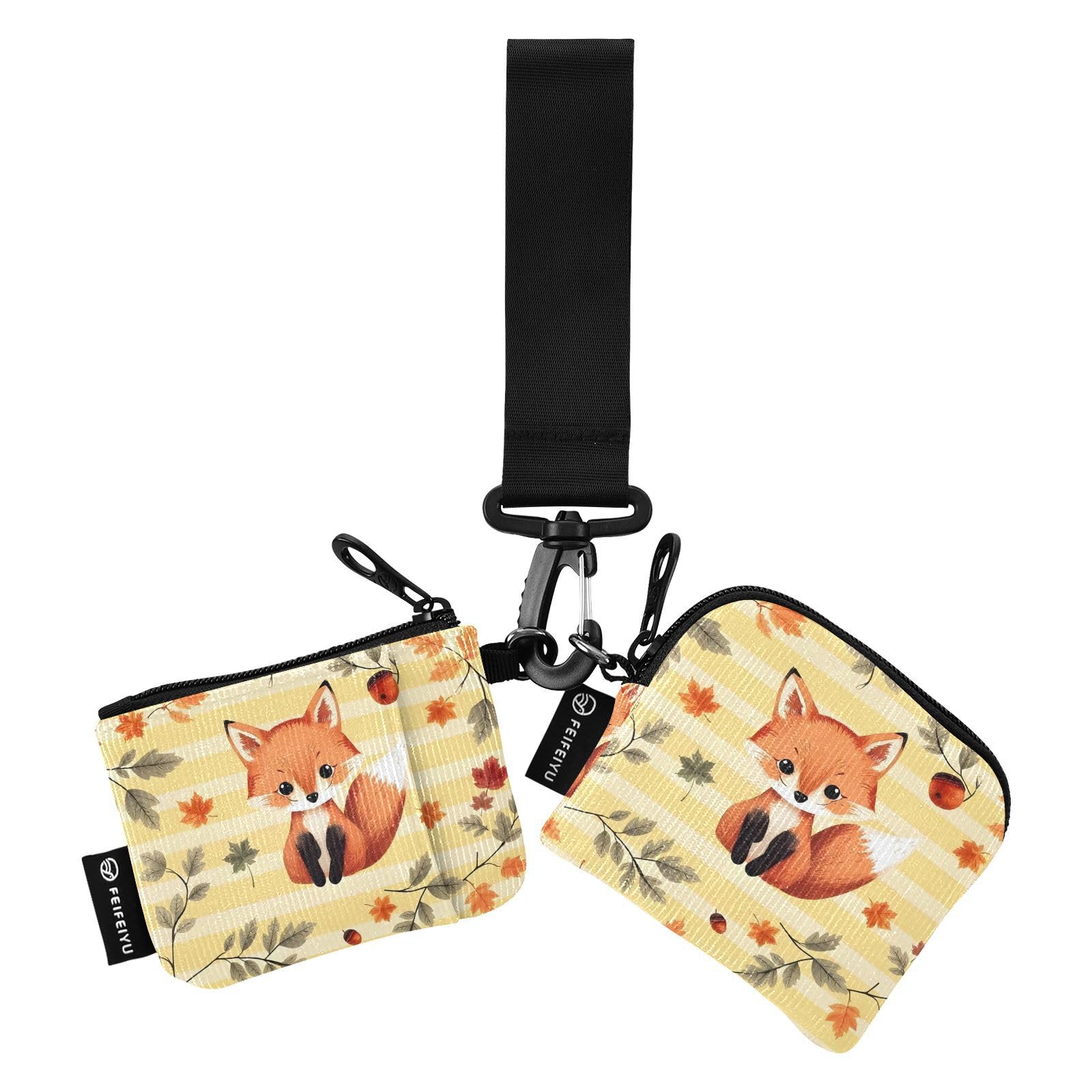 Hezely Orange Foxes Keychain Wallet,Coin Purse,Mini Zip Around Wristlet Wallet, Ideal Portable Coin Purse for Women and Men