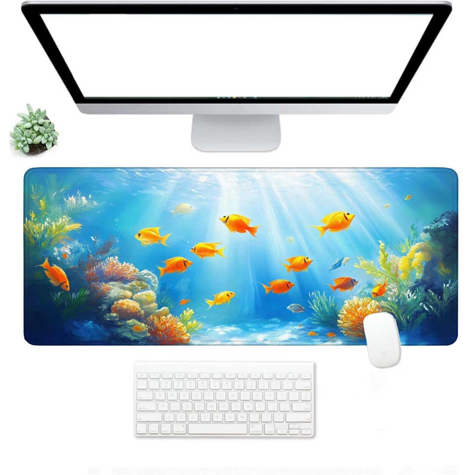 Podkładka pod mysz XXL 1000 x 500 x 3 MM, duża niebieska podkładka pod mysz z wodoodporną i antypoślizgową gumową podkładką pod rybę biurko zszyte krawędzie, poprawia precyzję i szybkość dla gracza W