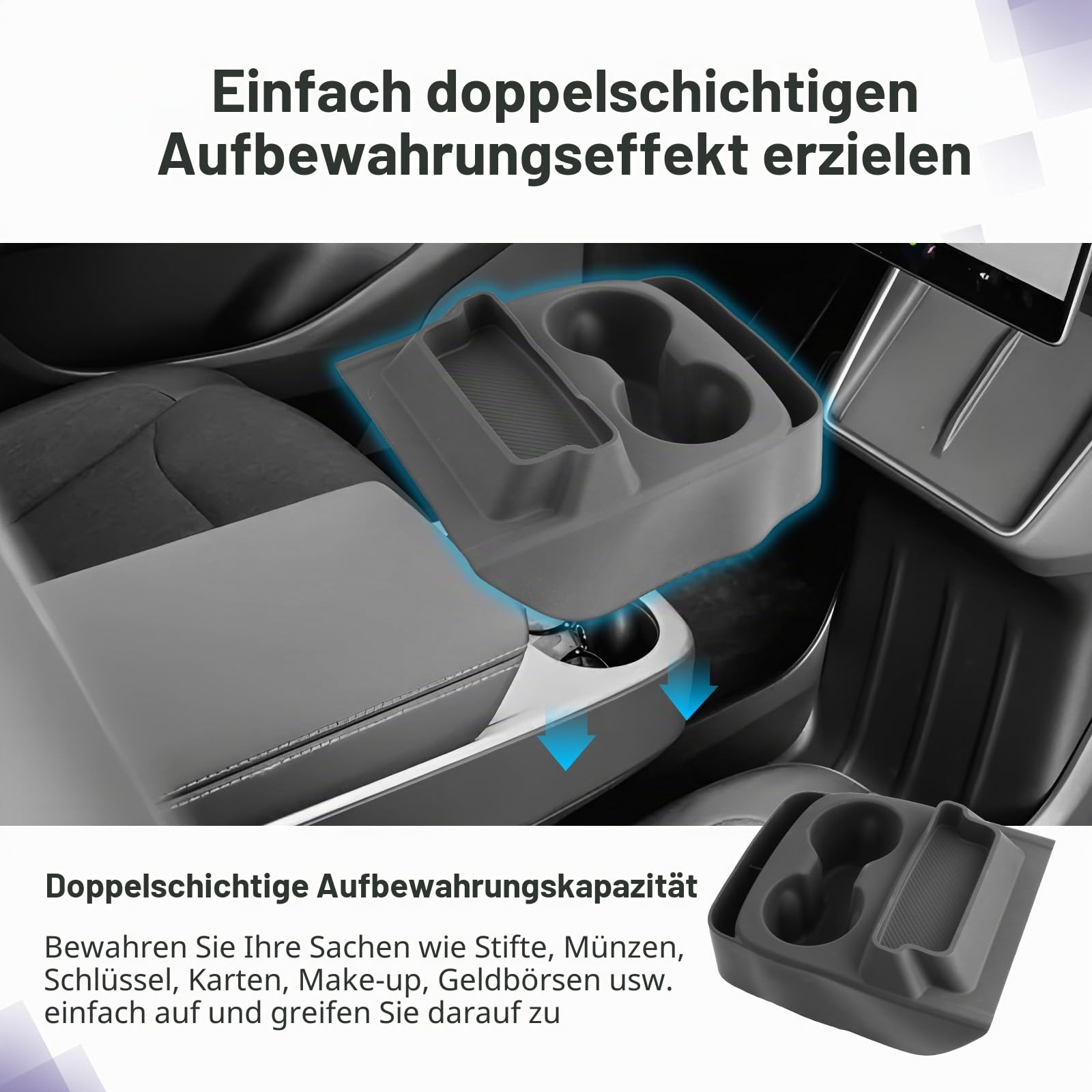 LUWU Kompatibel mit Tesla Model Y Juniper Standard 2025 2026 2027 (Nicht für Premium) Mittelkonsole Getränkehalter Auto Wasserbecherhalter OEM Anti-Rutsch Model Y Zubehör