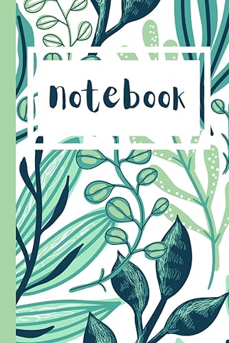 Notebook: Cute Green and Blue Leafy Notebook Blank Lined
