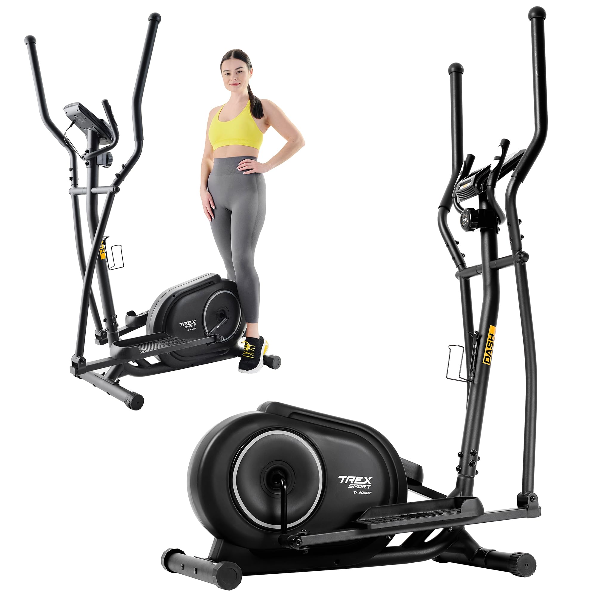 TREX SPORT Crosstrainer für zuhause TX-400CT Dash | Ellipsentrainer mit 10-stufigen Widerstand, Pulssensoren, Display, Tablet-Halterung | leise, bis 120kg