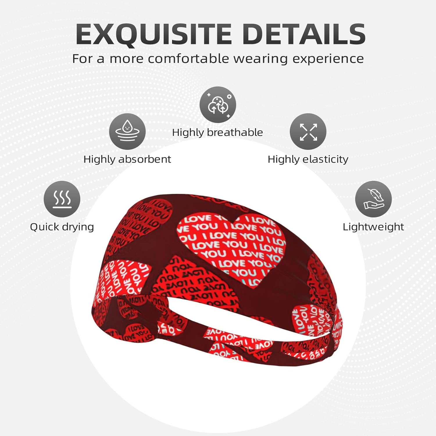 Red Hearts Print Ultra-Soft Elastic Headband Sports Running Gym Outdoor Activities Gifts Headwear