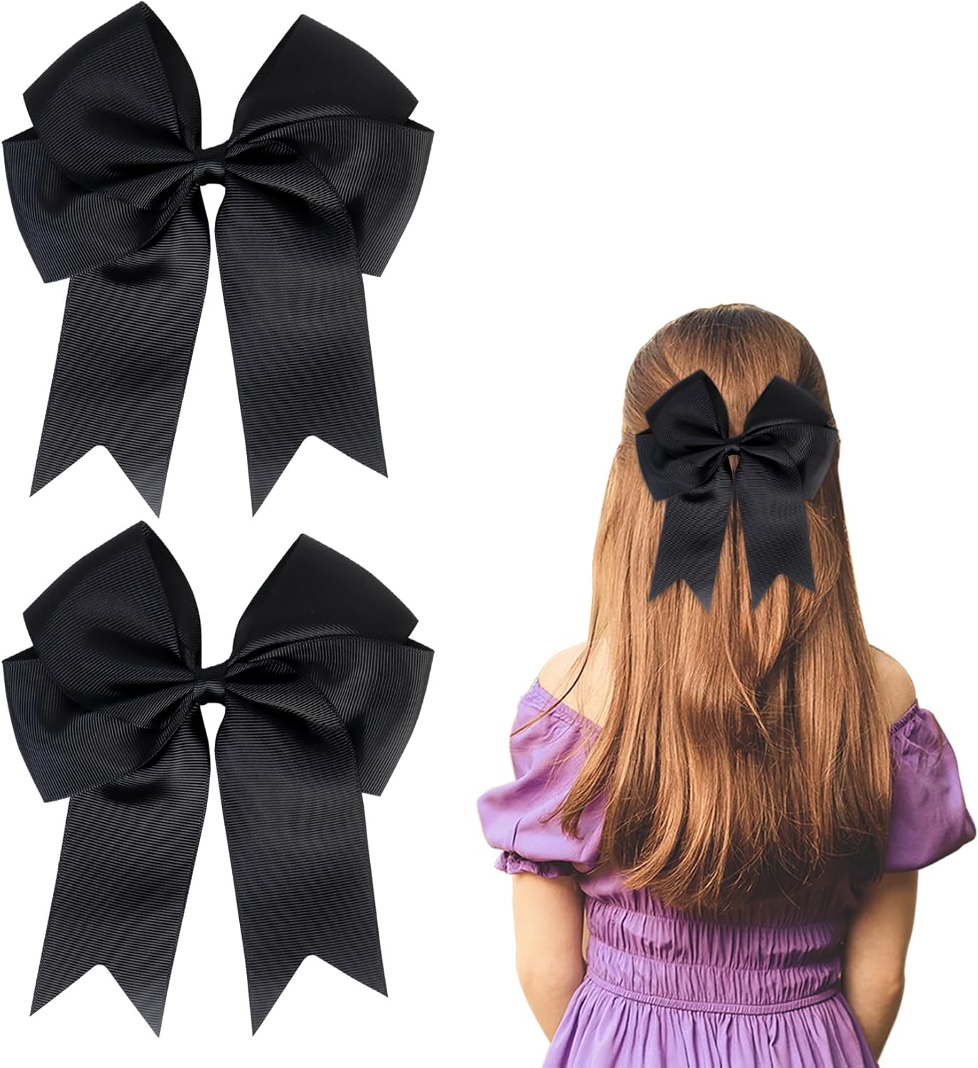 2 Pack 6 inch Bow Hair Clips, Large Hair Bow Hair Barrette Clips for Women Girls, Black Hair