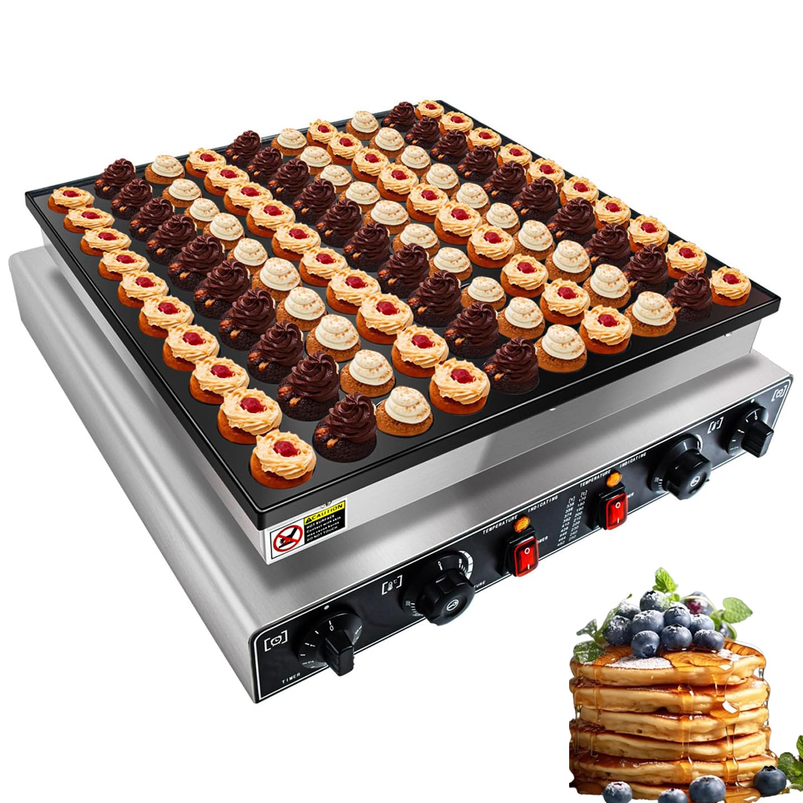 Mini Pancake Maker Machine, 50 Holes Dutch Pancake Pan, 1700W Electric Pancake Maker for Home or Commercial Use, 1.77 Inch Mini Pancakes, Non-Stick Surface, Easy to Clean