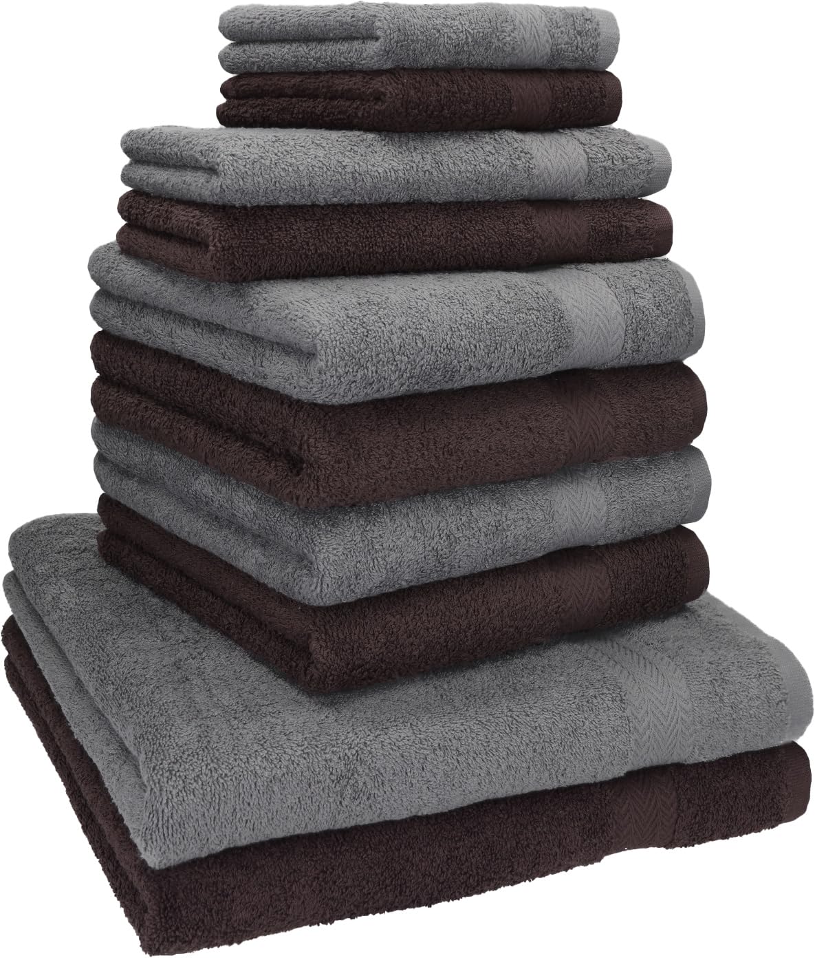 Betz Juego de 10 Toallas Classic 100% algodón 2 Toallas de baño 4 Toallas 2 Toallas de Mano 2 Toallas Cara de Color marrón Oscuro y Gris Antracita