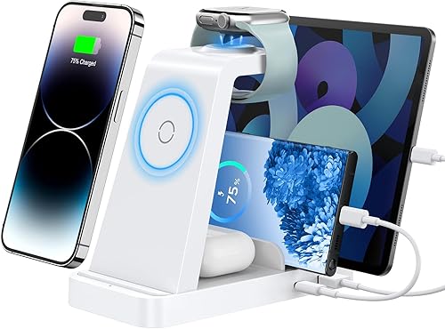 GAUOLN Cargador inalámbrico para iPhone - Estación de carga 5 en 1 para múltiples dispositivos Apple Base de carga inalámbrica rápida para iPhone 15