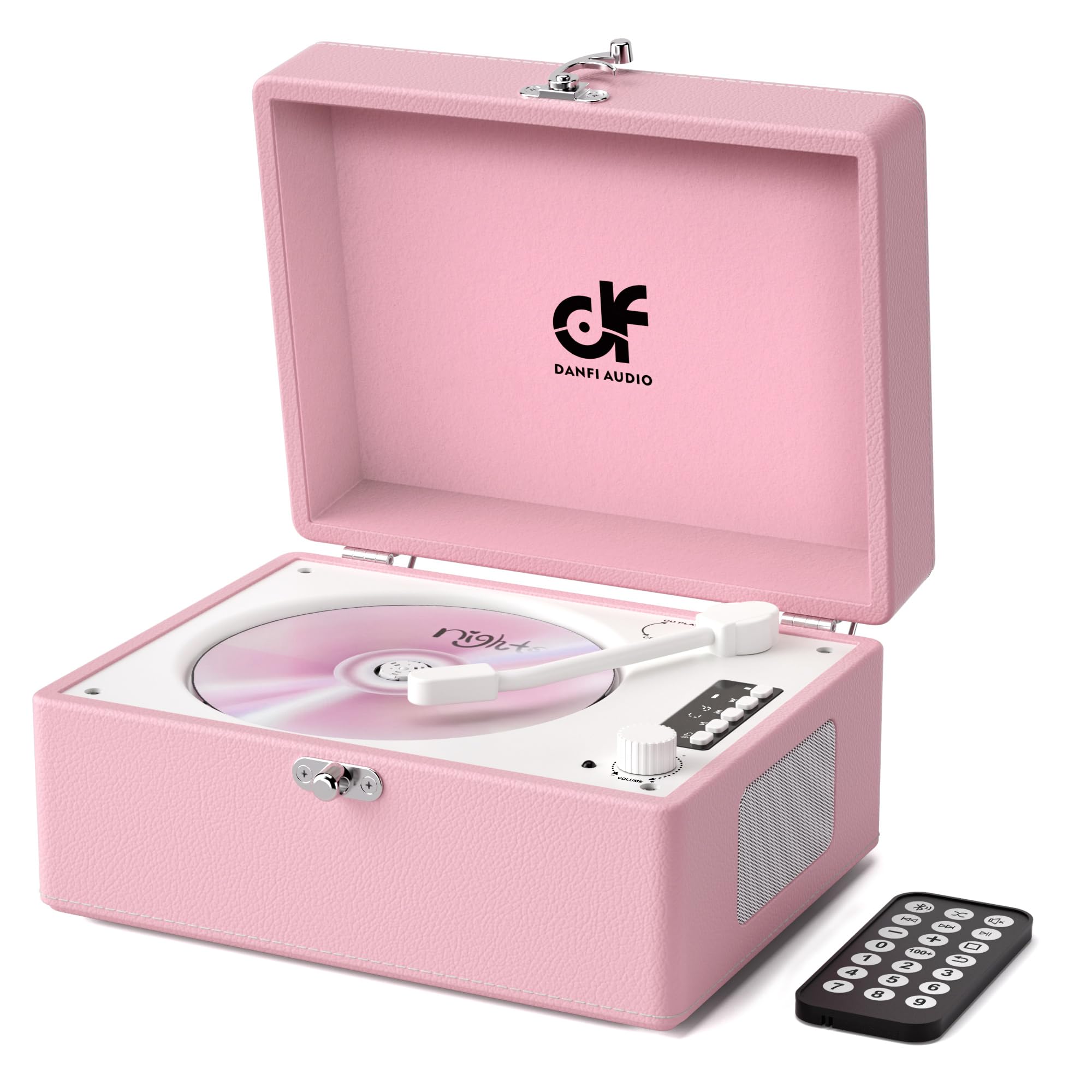 Rechargeable CD Player with Upgraded Speakers Bluetooth in/Out Retro CD Player Pink Leather Portable Music Box for Home Decor
