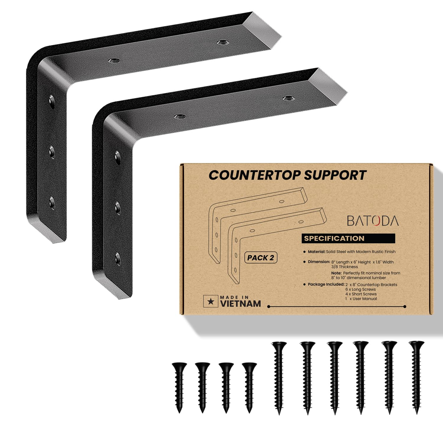 ASHUR Countertop Brackets Heavy Duty, Granite Countertop Support Brackets 12 Inch Kit, L Shelf