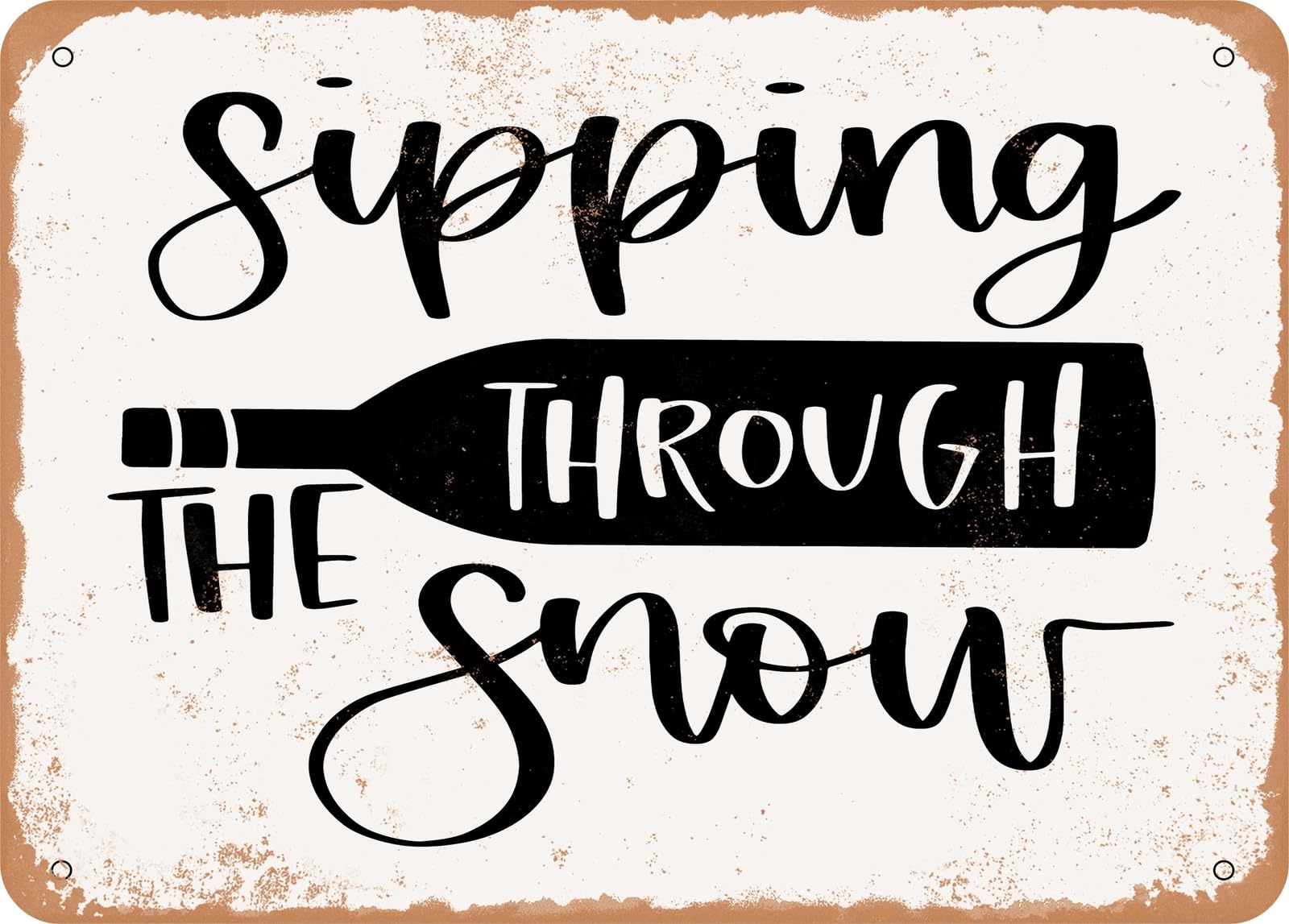 Miaomansenstore Metal Sign - Sipping Through The Snow - Vintage Look Sign Home Decor