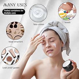 SATINIOR 12 Pack 1 oz Plastic Container Jars with Lids Round Clear Travel Cosmetic Container Slime Jar for Toiletries, Lotion, Cream, Ointment, Makeup, Rhinestone, Sample, Kitchen Storage(Pure Black)