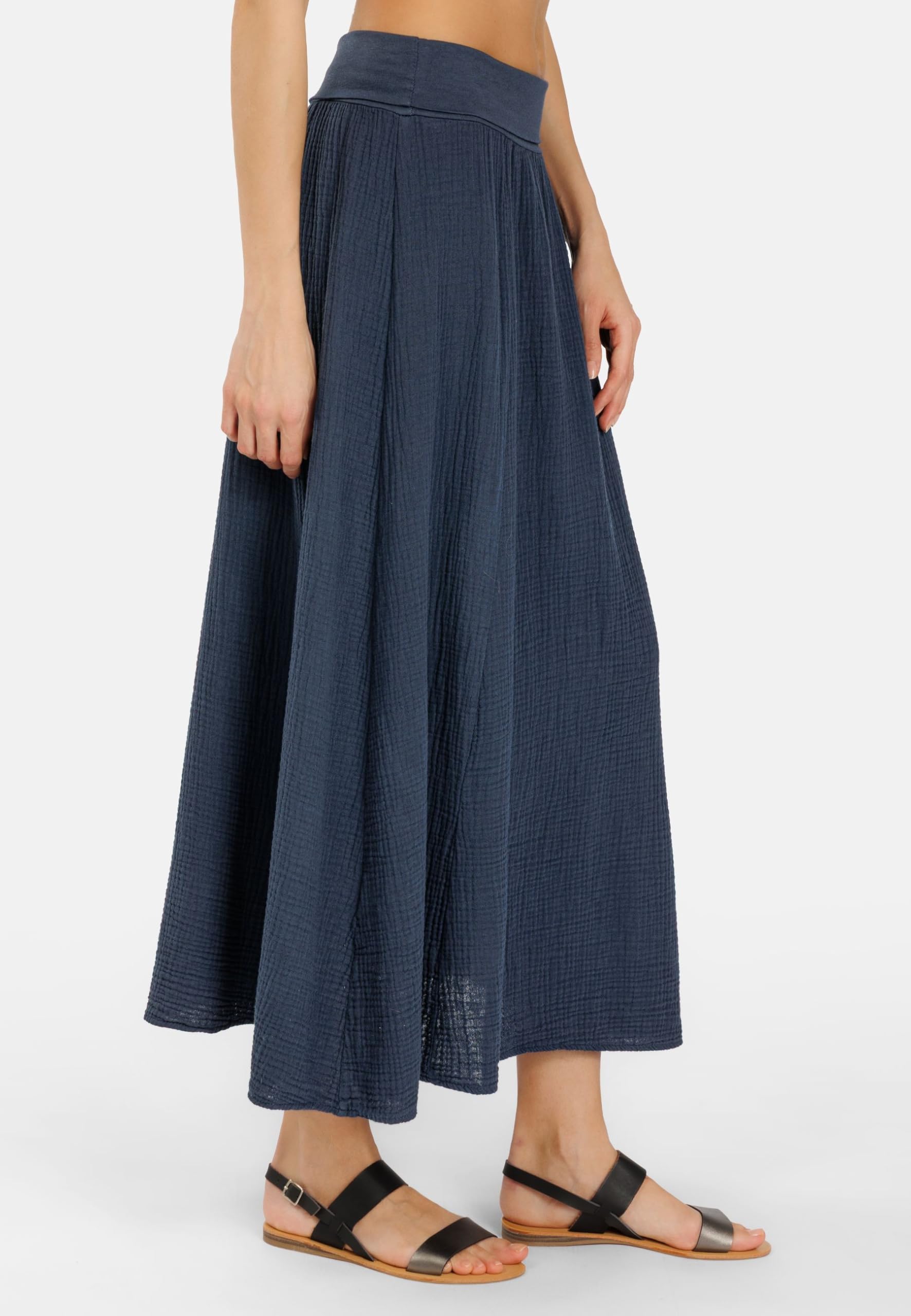 Caspar RO036 Damen Musselin Maxi Rock aus 100% Baumwolle | Langer A-Linie Sommerrock mit elastischem Stretchbund | Leichter Baumwollrock | Made in Italy