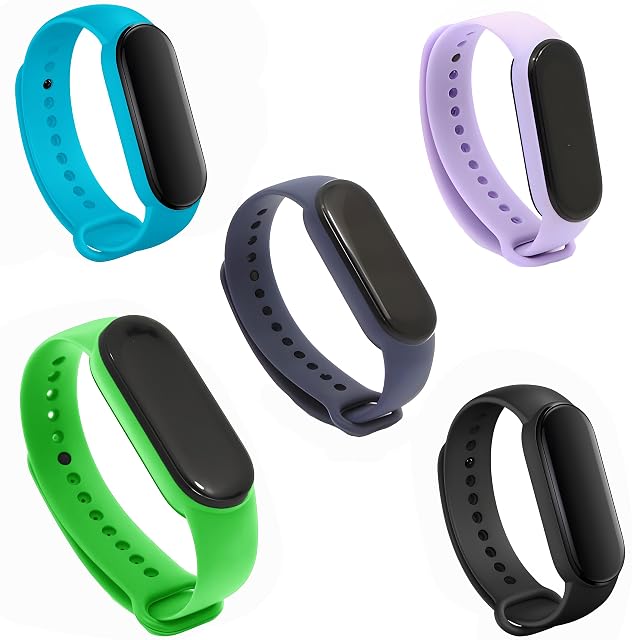 Retoo Zestaw 5 pasków do zegarka Xiaomi Mi Band 5/6/7, z miękkiego silikonu, dla kobiet i mężczyzn, z regulowanym zapięciem, 5 kolorów, wodoszczelne, 102-119 mm, Silikon