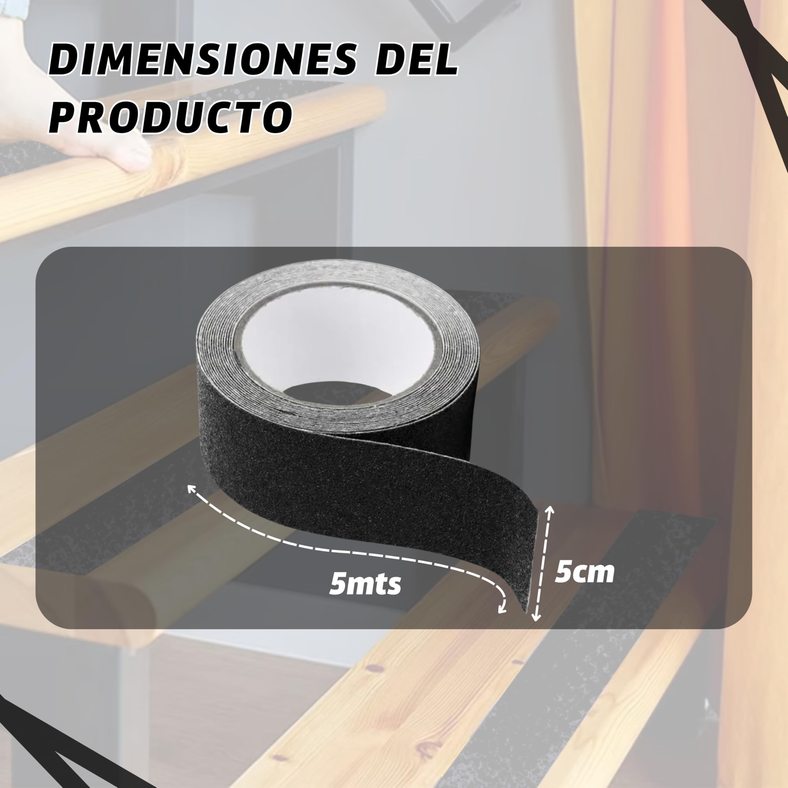 Pack 2 Cinta Antideslizante Escaleras 5cm x 5m. Tiras Antideslizantes Escaleras para Interiores y Exteriores. Fuerte Cinta Seguridad Adhesiva para Suelo Antideslizante. Evita Resbalones y Caídas