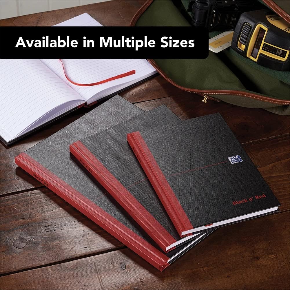 Oxford Black n' Red A4 Notebook, Hardback Casebound, 192 pages, Lined (Pack of 5)