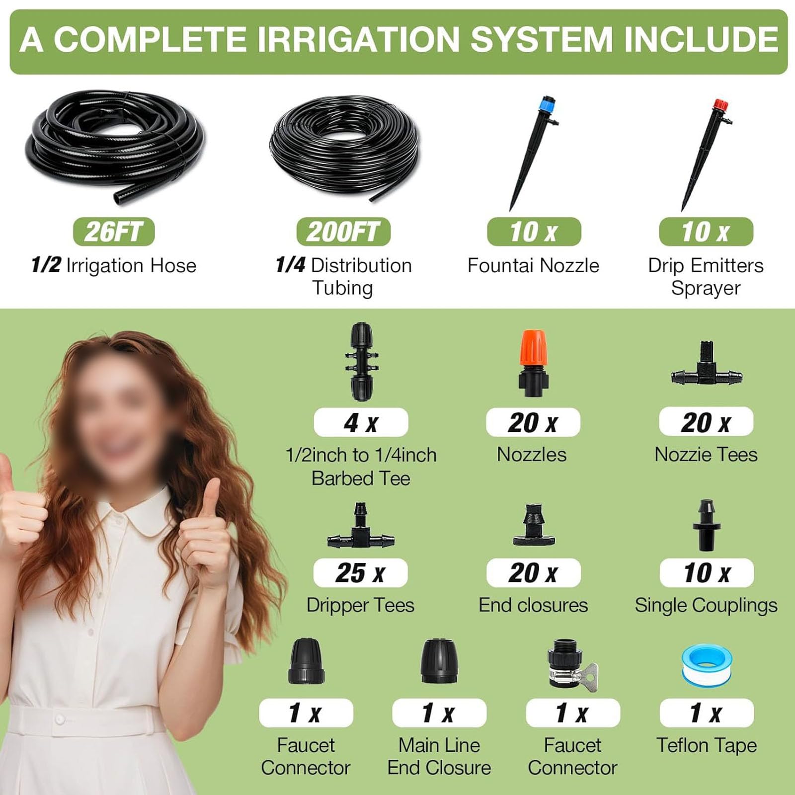 Completo Di Irrigazione A Goccia Fai Da Te: Tubo Principale Da 8 M + Tubo Di Diramazione Da 60 M Con Spruzzatori Regolabili Versatili (3 Tipi Di Ugelli) Per Giardino, Serra,A