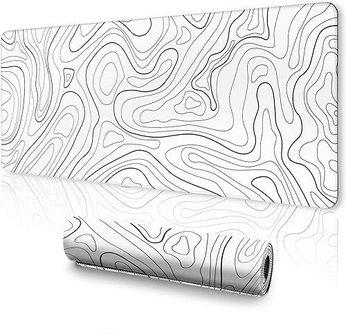 UJoowalk Alfombrilla de mouse blanca, alfombrilla de mouse topográfica grande, alfombrilla de mouse para juegos, alfombrilla de mouse XXXL para