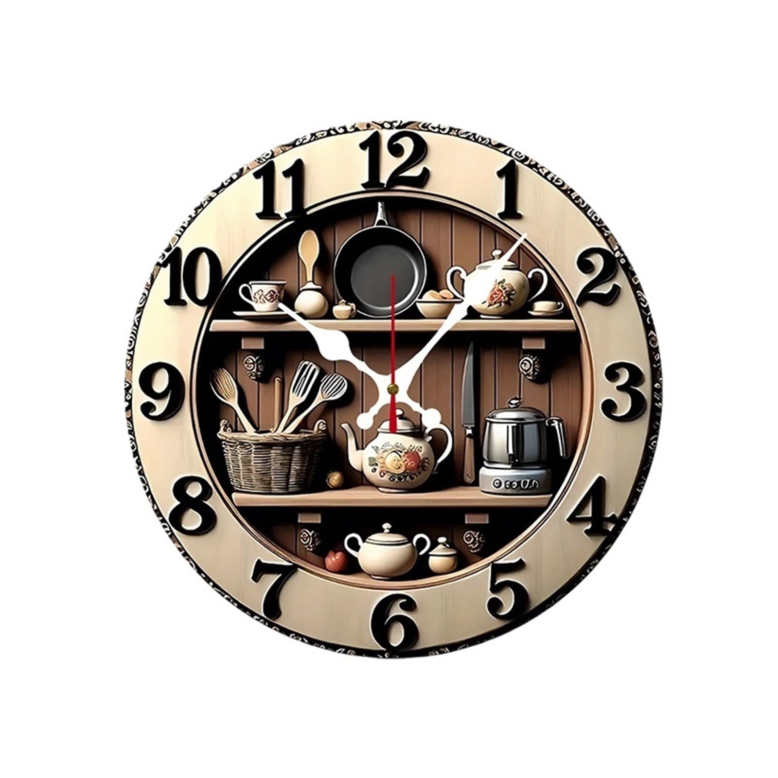 DJSKLDF Wall clock 2D Kitchen Utensils Wooden Round Silent Hanging Wall Clock,Suitable For Living Room,Office,Study,Bedroom,Home Decoration
