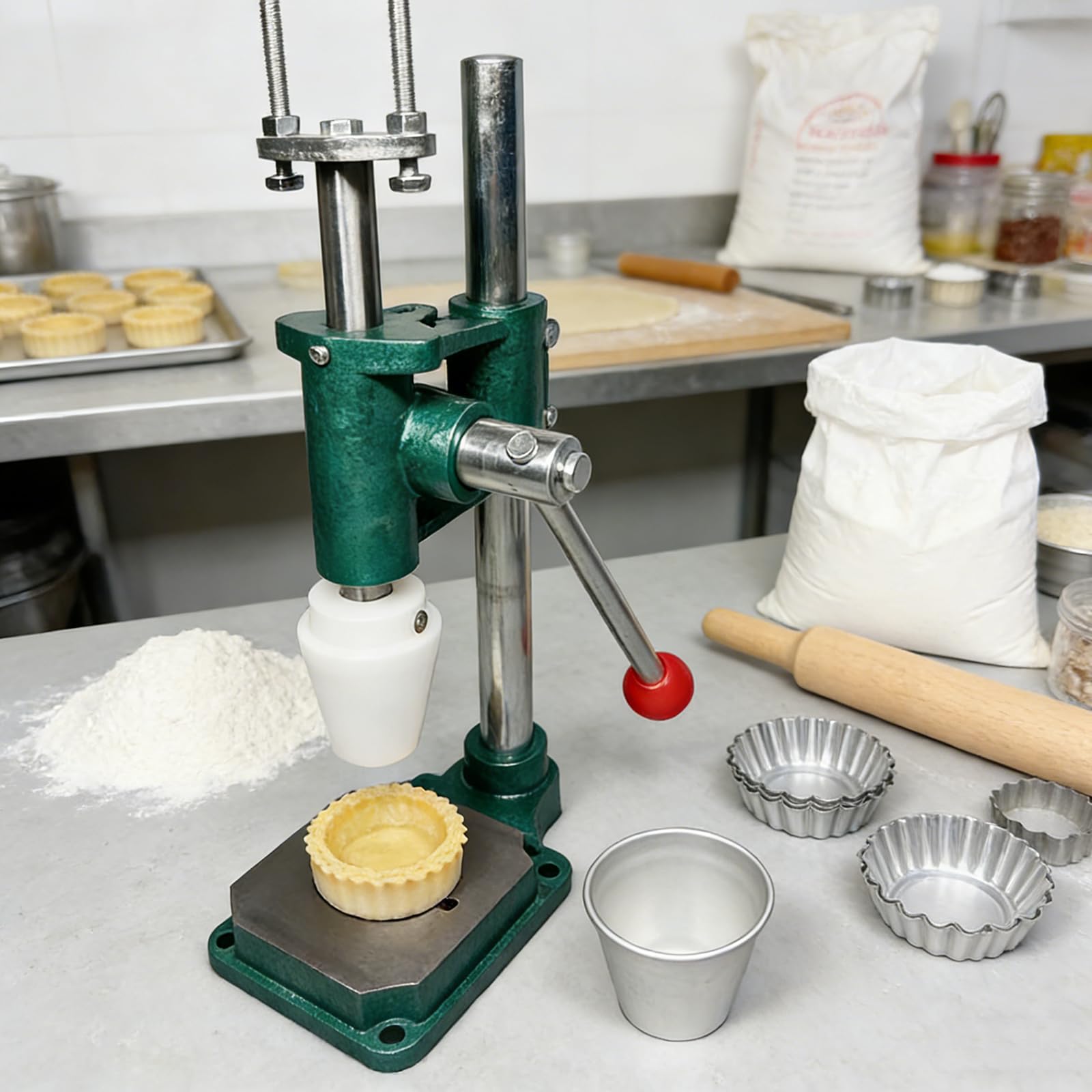 Pressa manuale per crostate, macchina per pressare le crostate d'uovo, strumento per la preparazione di torte a mano con 1 stampo, per cuocere torte e cialde