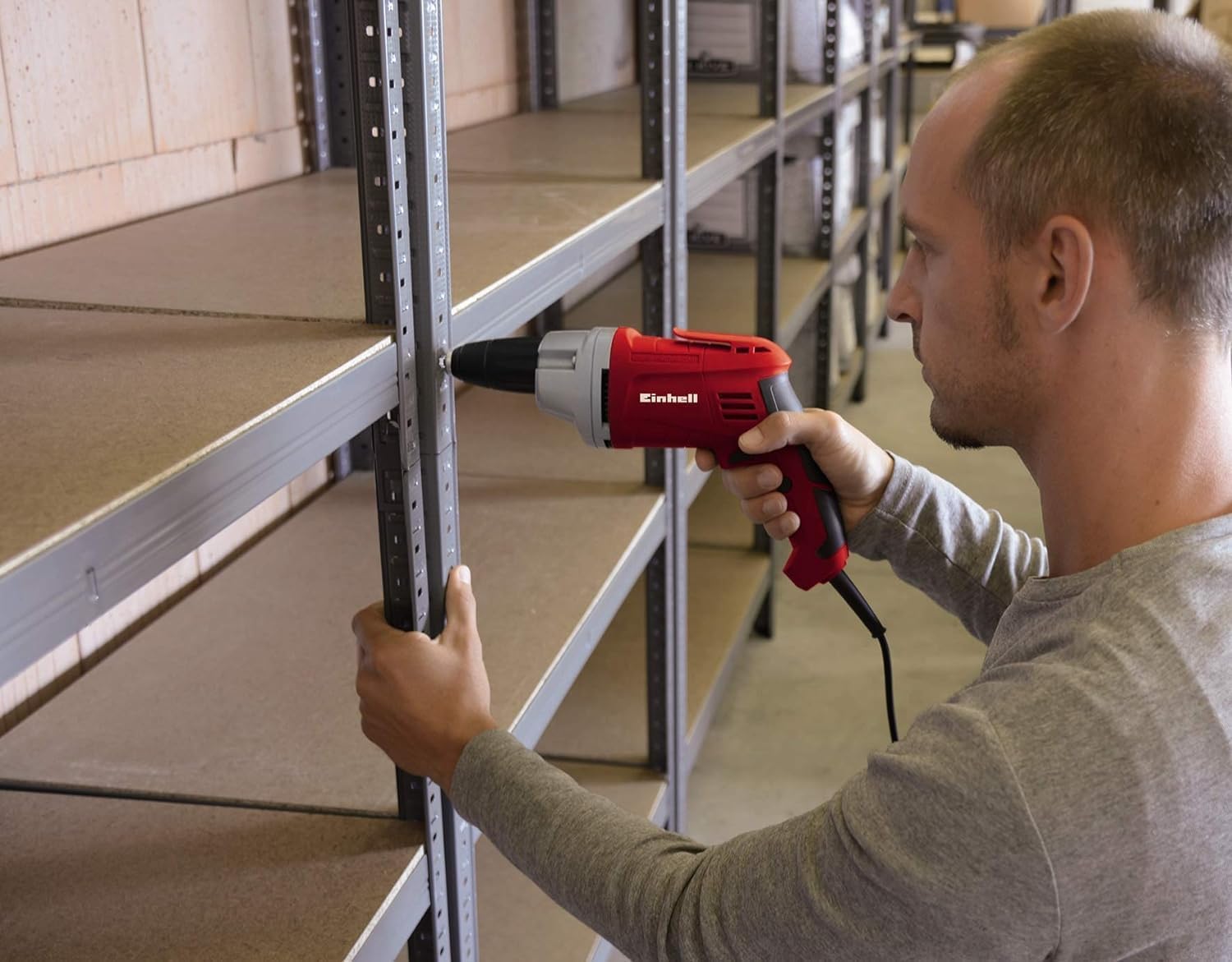 Einhell Atornillador de obra seca TH-DY 500 E (230V, 500W, 0-2.200 1/min, caja de cambios Auto-Start-Stop, cabezal de aluminio, portapuntas magnético, gancho para cinturón)