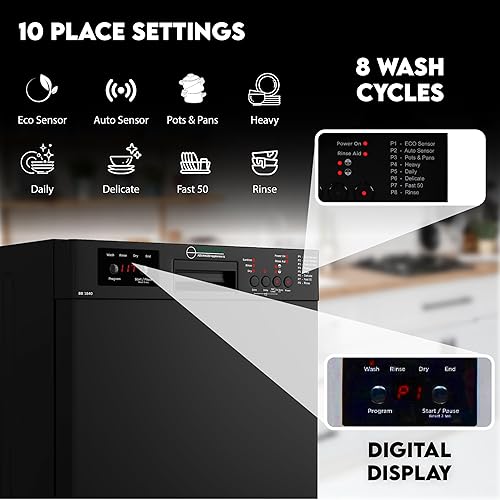 Miniatura 5 de Ecuador 18 in Lavavajillas 10 lugares+Estante de vino 0.12 oz QUIET 51 dB 110V E-Star ADA en Negro