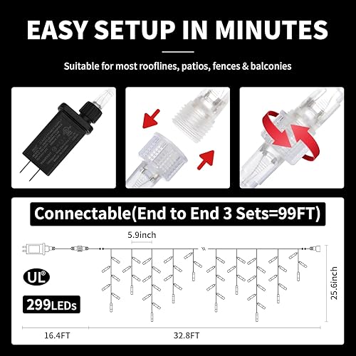 Miniatura 9 de Luces LED RGB inteligentes para exteriores, control de aplicación de 99 pies, sincronización de música y modos de bricolaje, 912 luces LED de