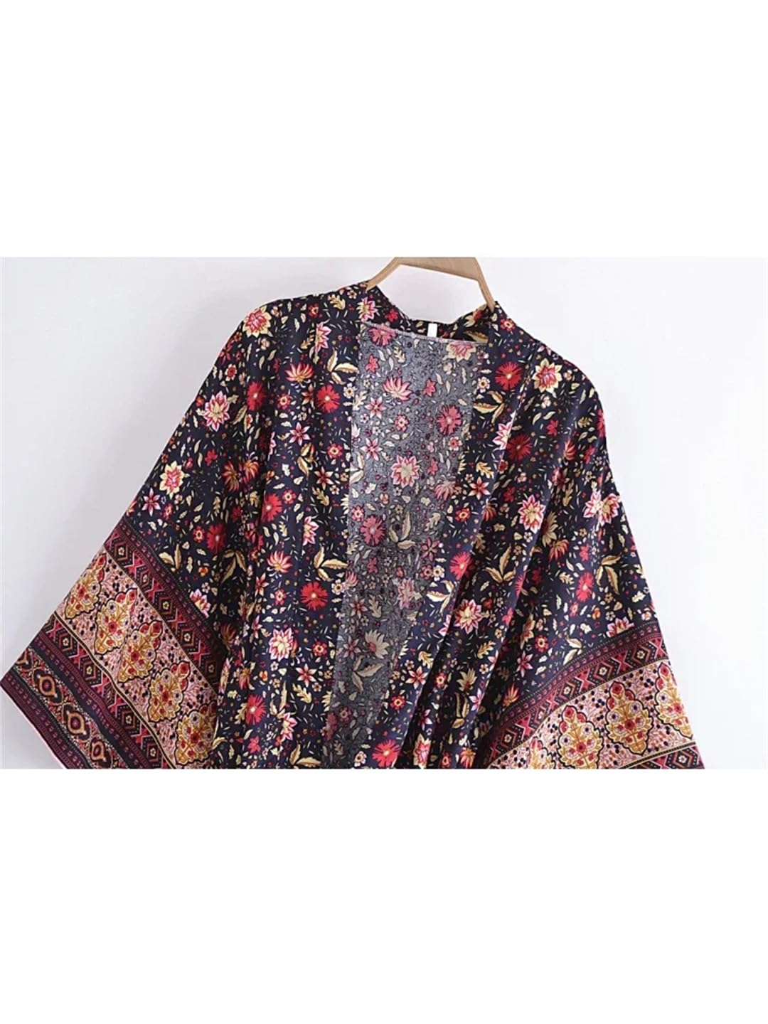 Wjnvfioo Moda damska czarny nadruk plaża bohema kimono dekolt w serek szarfy letni szlafrok okrycie bikini