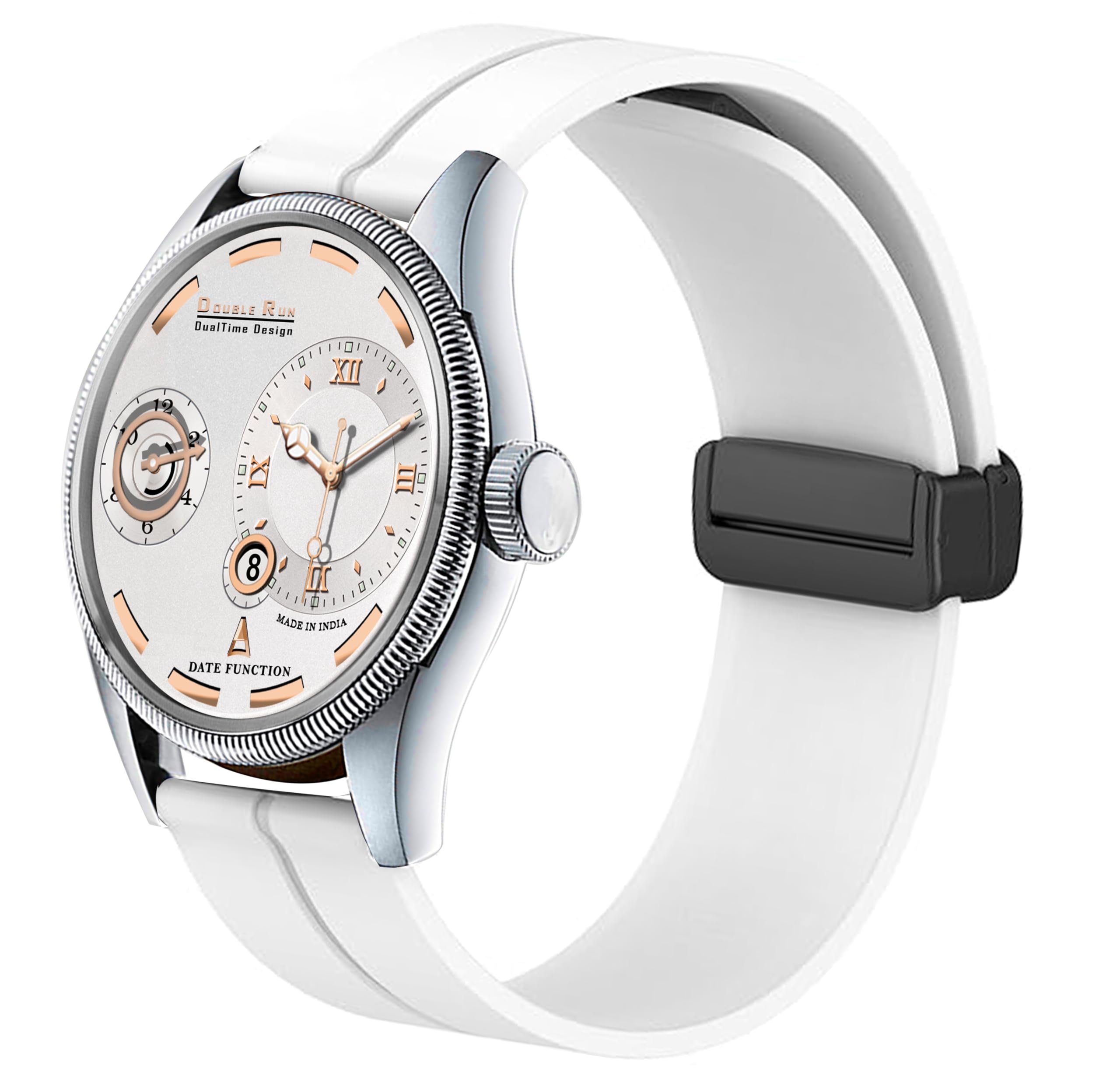Doublerunchonograph Date Display Analoge Silicone Magnetic Strap