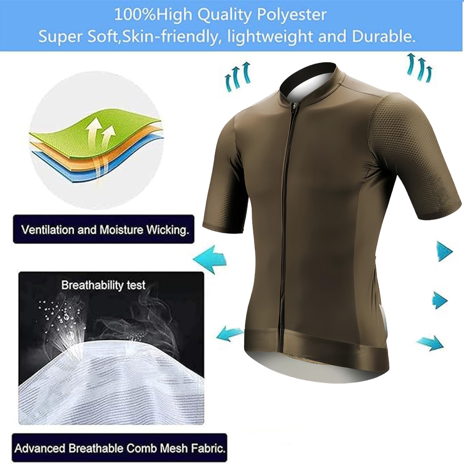 KAISUN Abbigliamento Ciclismo Set Manica Corta Tuta da Bicicletta Uomo con Pantaloncini Imbottiti In Gel,Completo Ciclismo Estivo per Bici da MTB(Khaki,Medium)