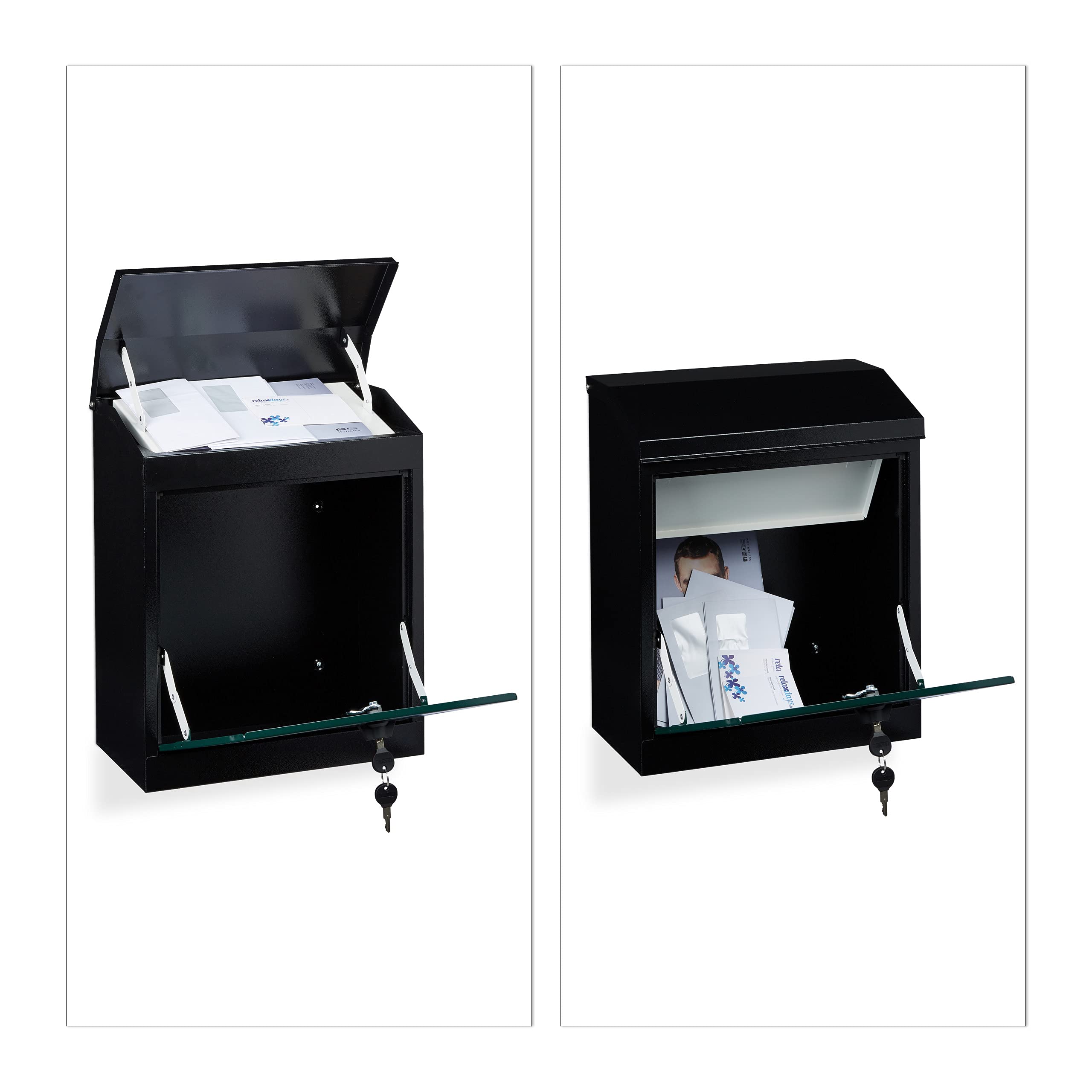 Relaxdays 10020775_641 Boîte aux Lettres Murale Grande XL pour Paquet avec clapet sécurité avec clés HxlxP: 53 x 43,5 x 26 cm, Noir-Vert