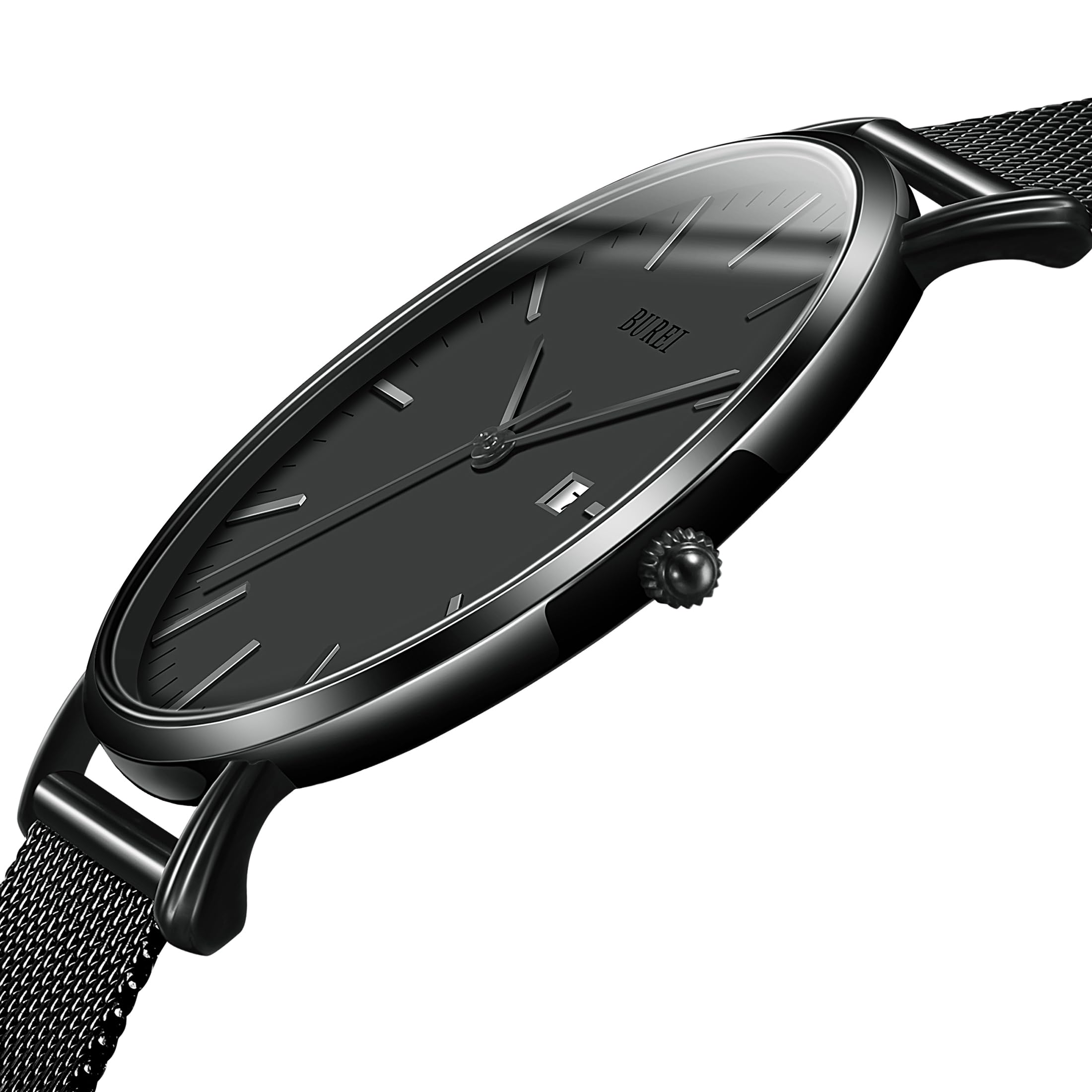 BUREI Ultra Dünne Uhren Herren mit Japanischem Quarzwerk – Nur 6,6mm Flache Armbanduhr Herren aus Edelstahl-Mesh, wasserdicht | Minimalistische Herrenuhr für Sport & Freizeit | Geschenk für Männer