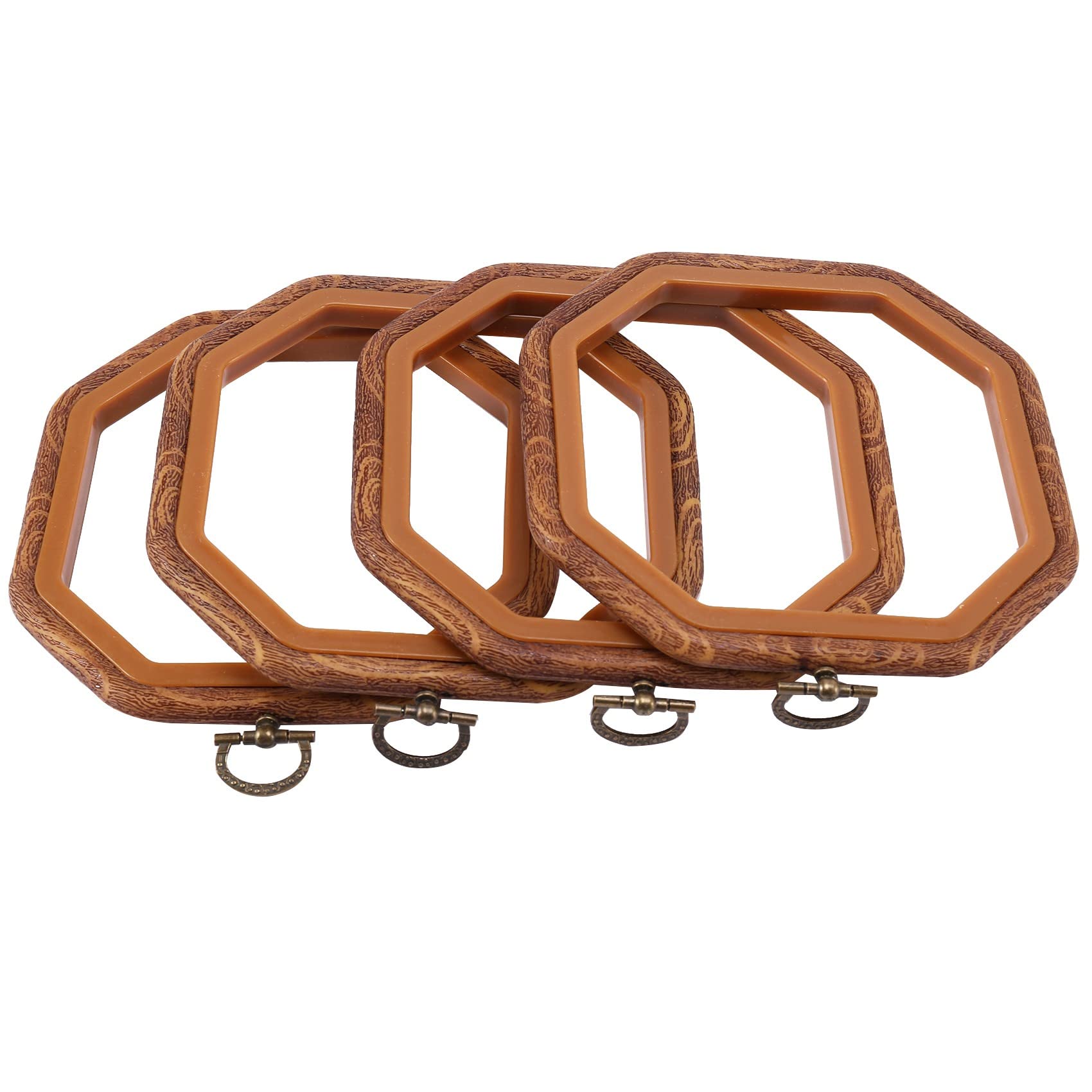 4PCS Octagon Hoops Imitated Wood Hoop Set Display Frame for Art Craft Handy Sewing and Hanging