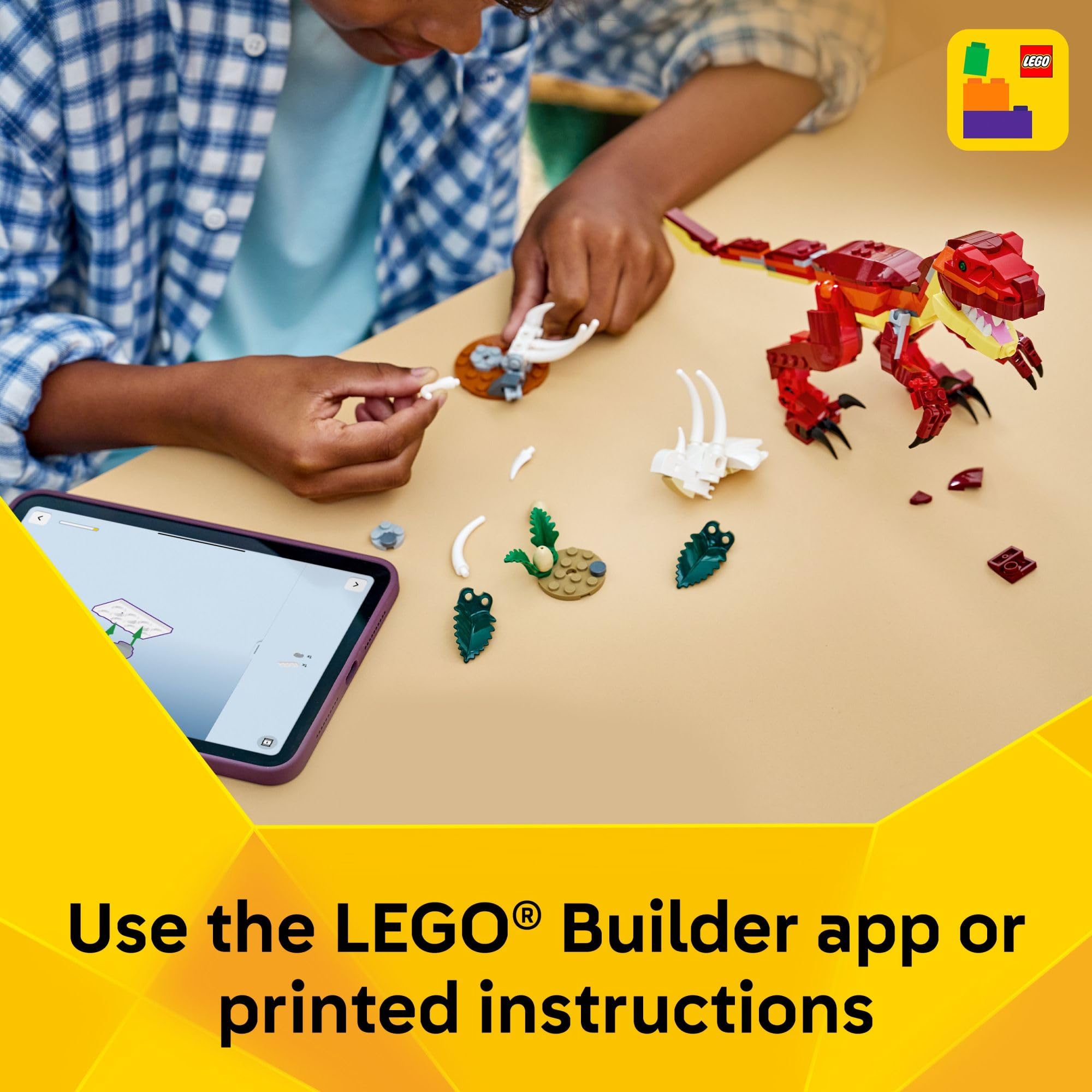 LEGO Creator 3 in 1 Fierce Dinosaur Building Toy for Boys & Girls, Ages 8+ - Kids Build 1 of 3 Prehistoric Animal Figures - Gift Idea for Birthdays - 31379